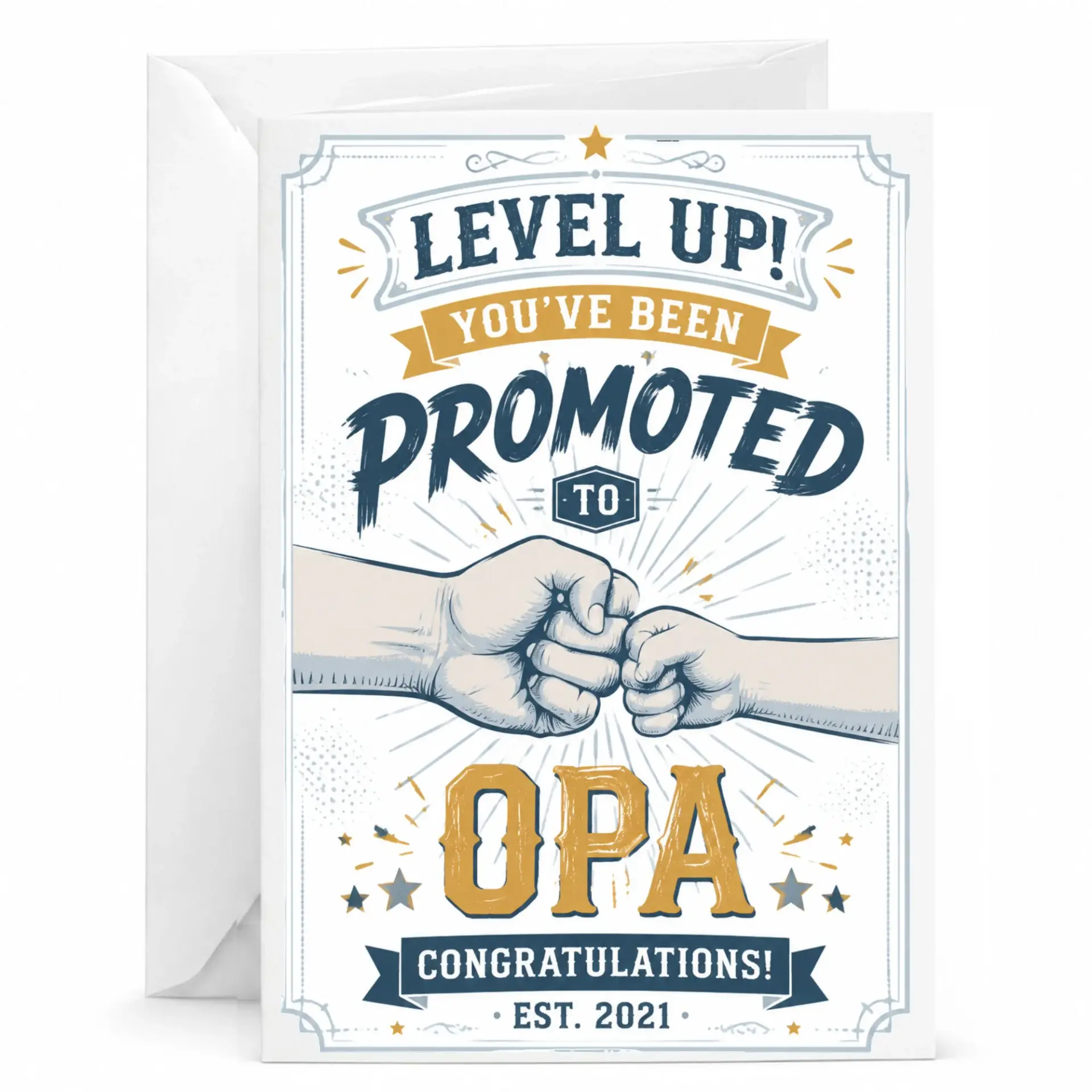 Funny Greeting Card Level up Promoted to Opa Congratulations Card for Grandfather with Matching White Envelope Included