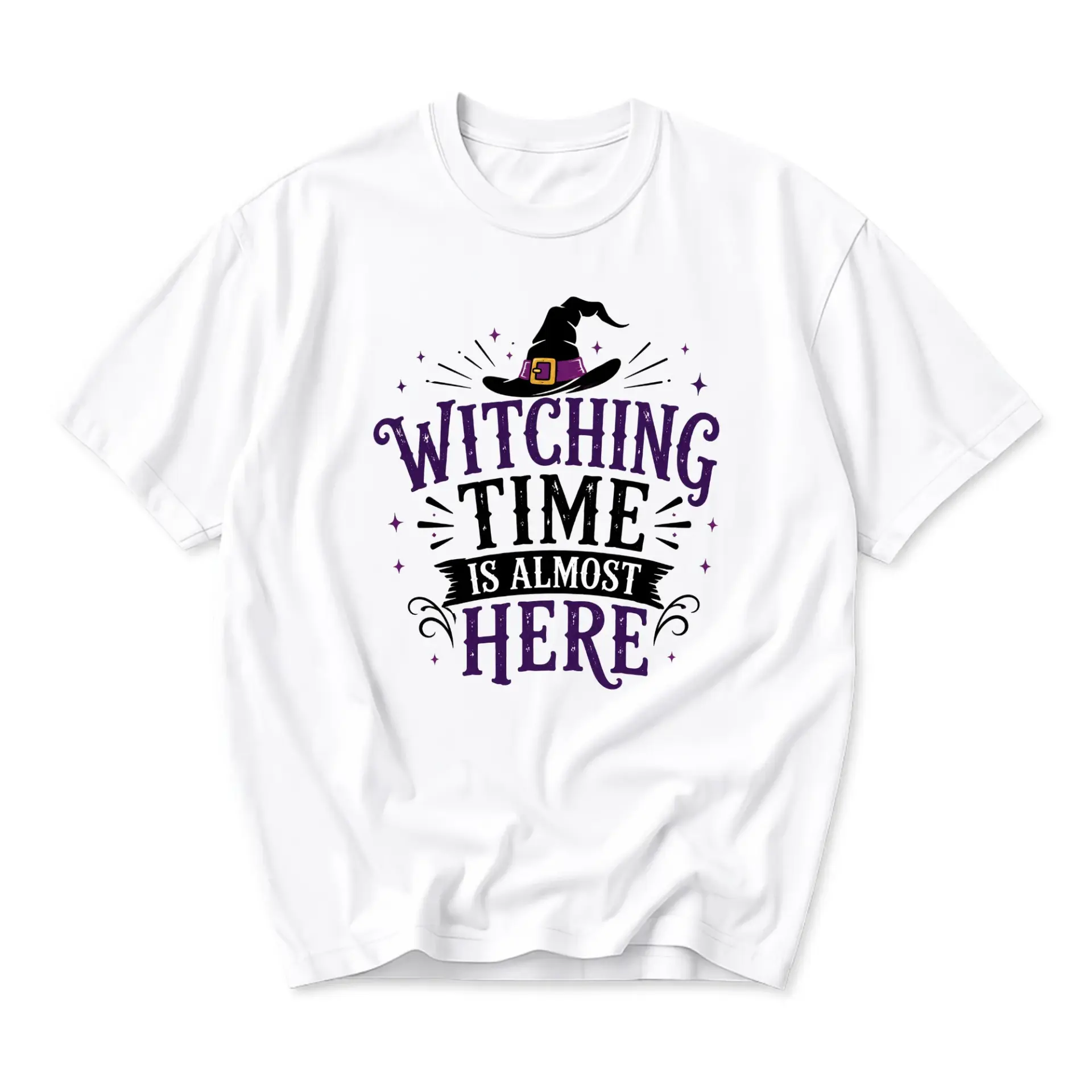 Funny Shirt Witching Time Is Almost Here Graphic Tee Spooky Season Holiday Casual Unisex Crew Neck Cotton Top
