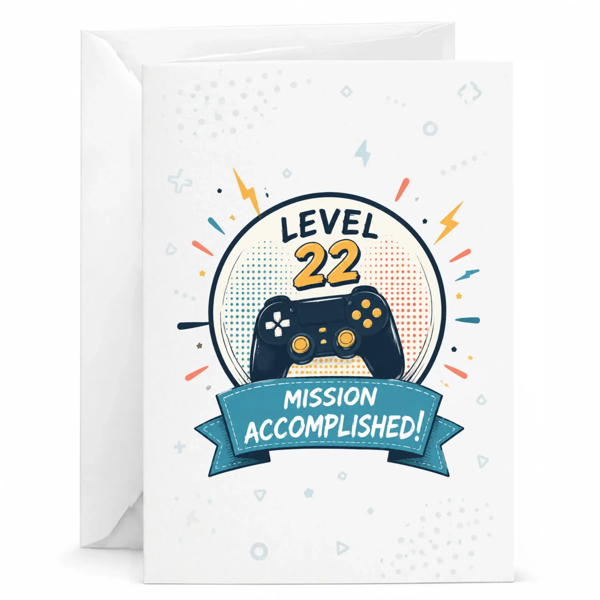 Funny Birthday Card Level 22 Mission Accomplished Gaming Greeting Card with Envelope for Gamer Enthusiasts