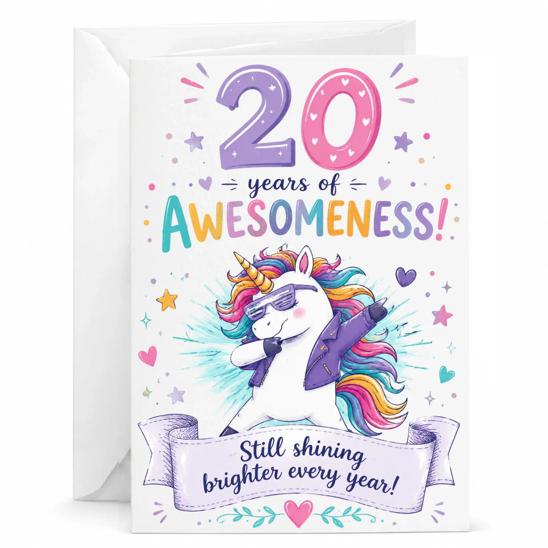 Funny Birthday Card 20 Years of Awesomeness Featuring a Cool Dabbing Unicorn Design for Milestone Celebration Greetings