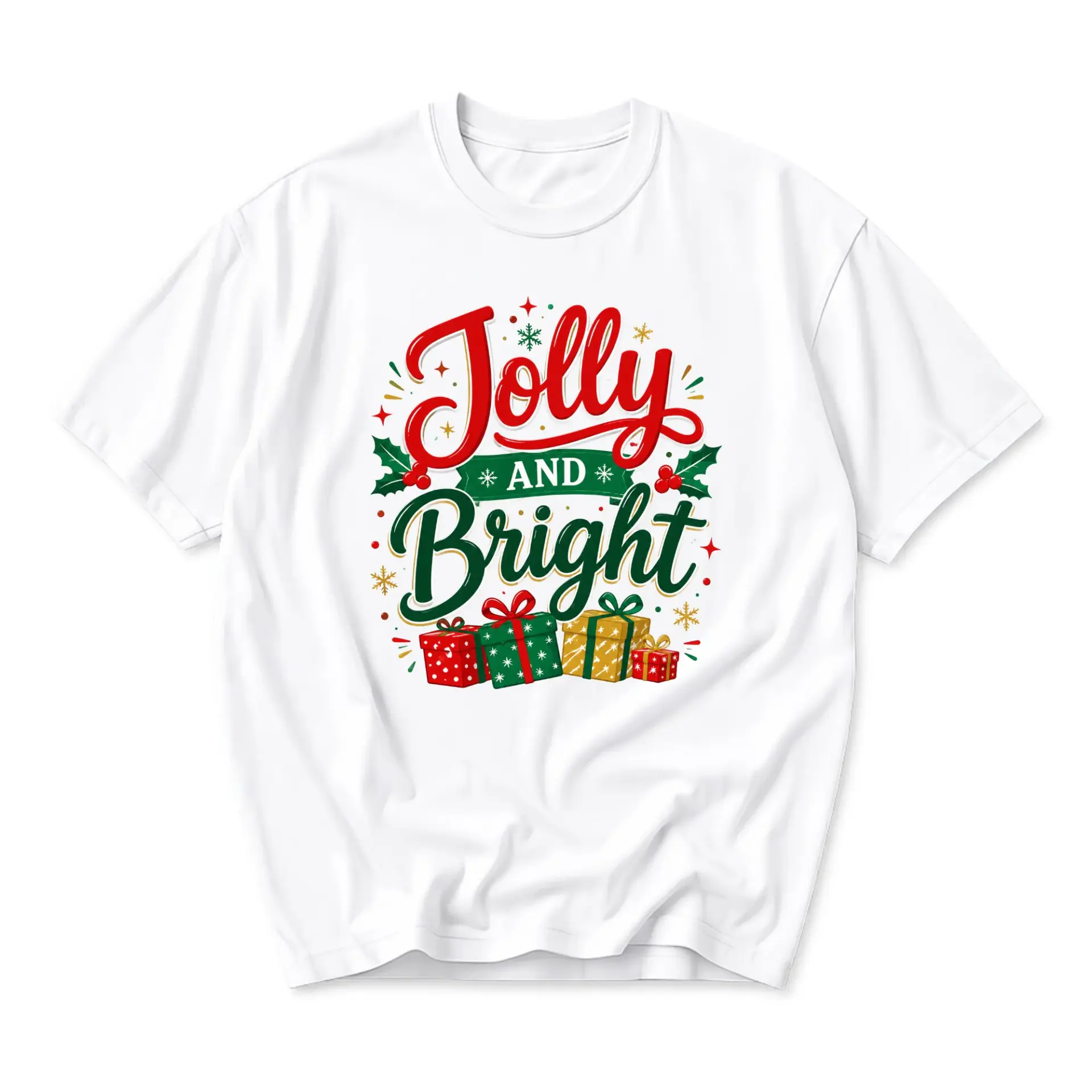 Graphic Tee Jolly and Bright Holiday Season Unisex Cotton Blend T-Shirt for Casual Festive Wear and Winter Parties