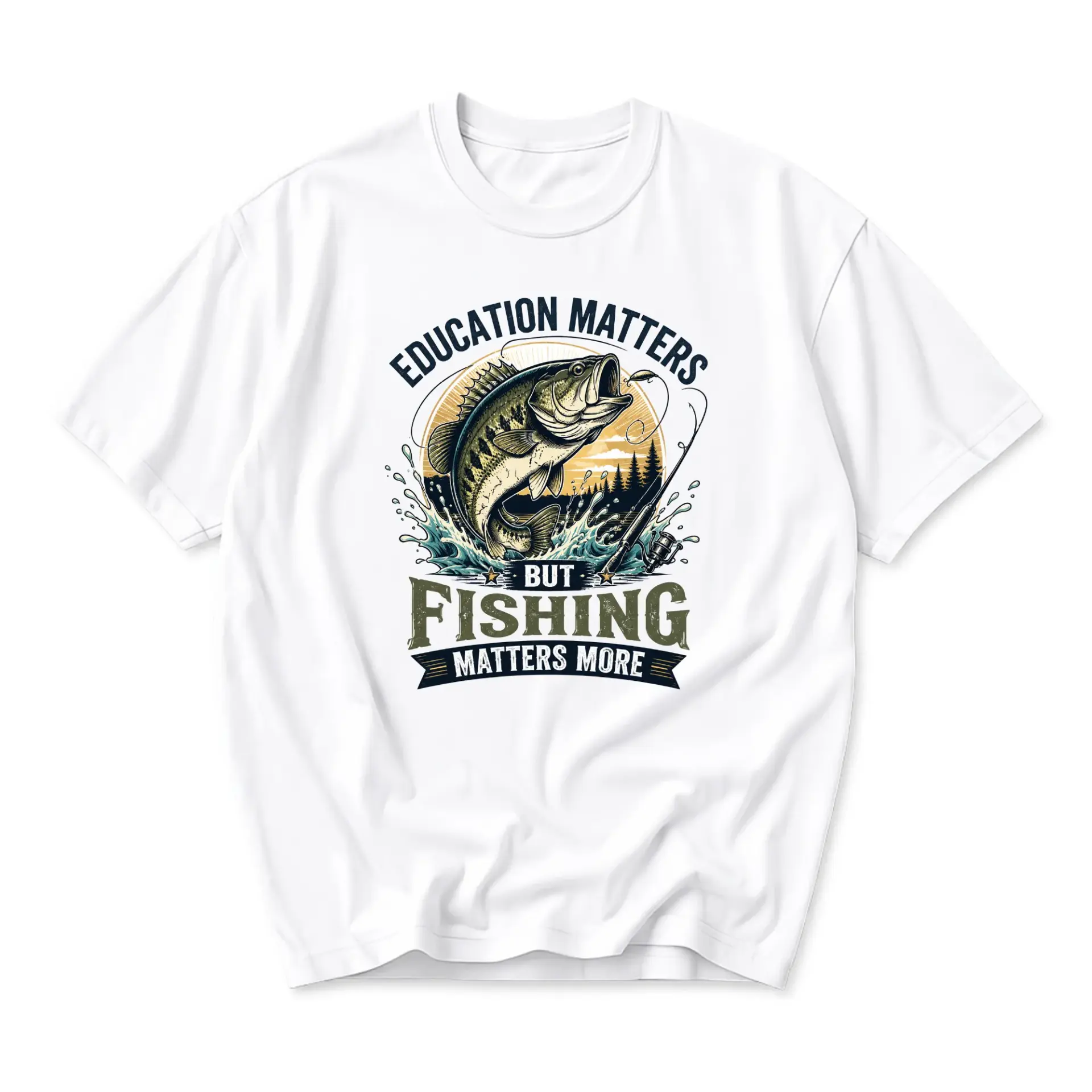 Graphic Tee Education Matters but Fishing More Unisex Short Sleeve Crew Neck Cotton Casual Summer Shirt