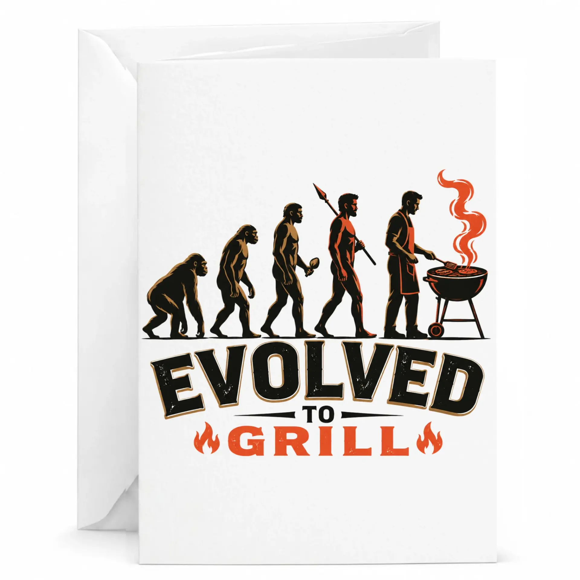 Funny Evolved to Grill Greeting Card for Barbecue Enthusiasts with Matching Envelope, 5x7 Inches Folded