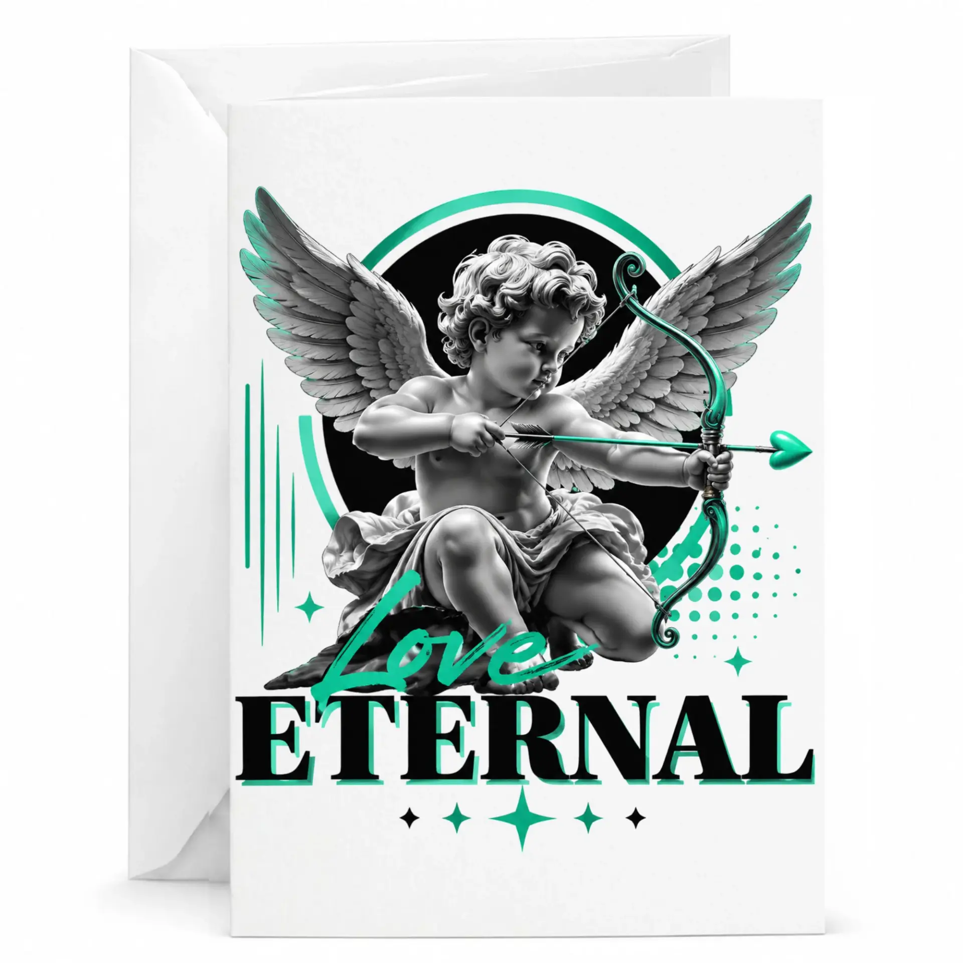 Love Eternal Cupid Greeting Card Featuring Artistic Angel Illustration for Romantic Occasions and Expressions