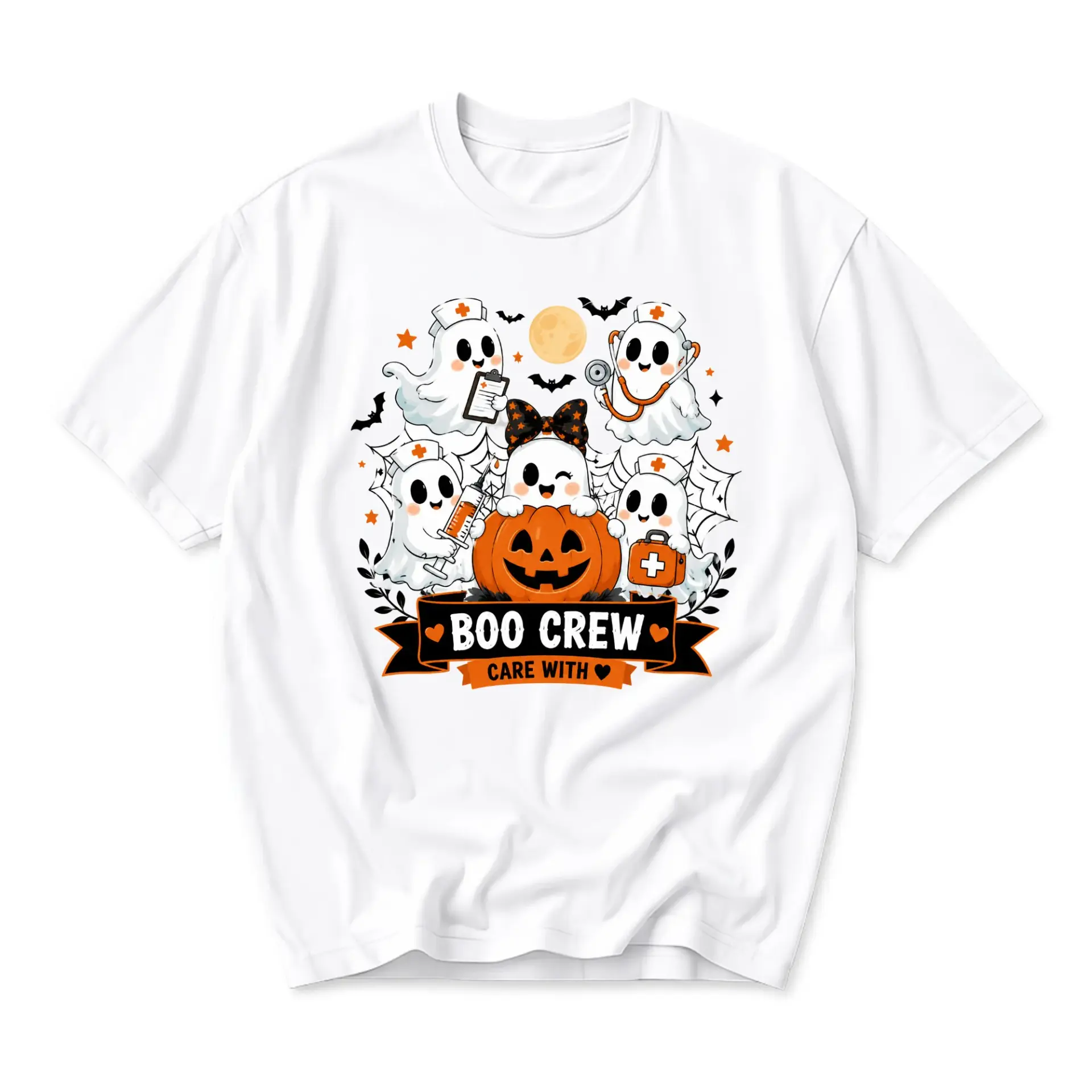 Funny Shirt Boo Crew Halloween Nurse Graphic Tee Medical Staff Spooky Costume Gift for Nurses and Healthcare Workers
