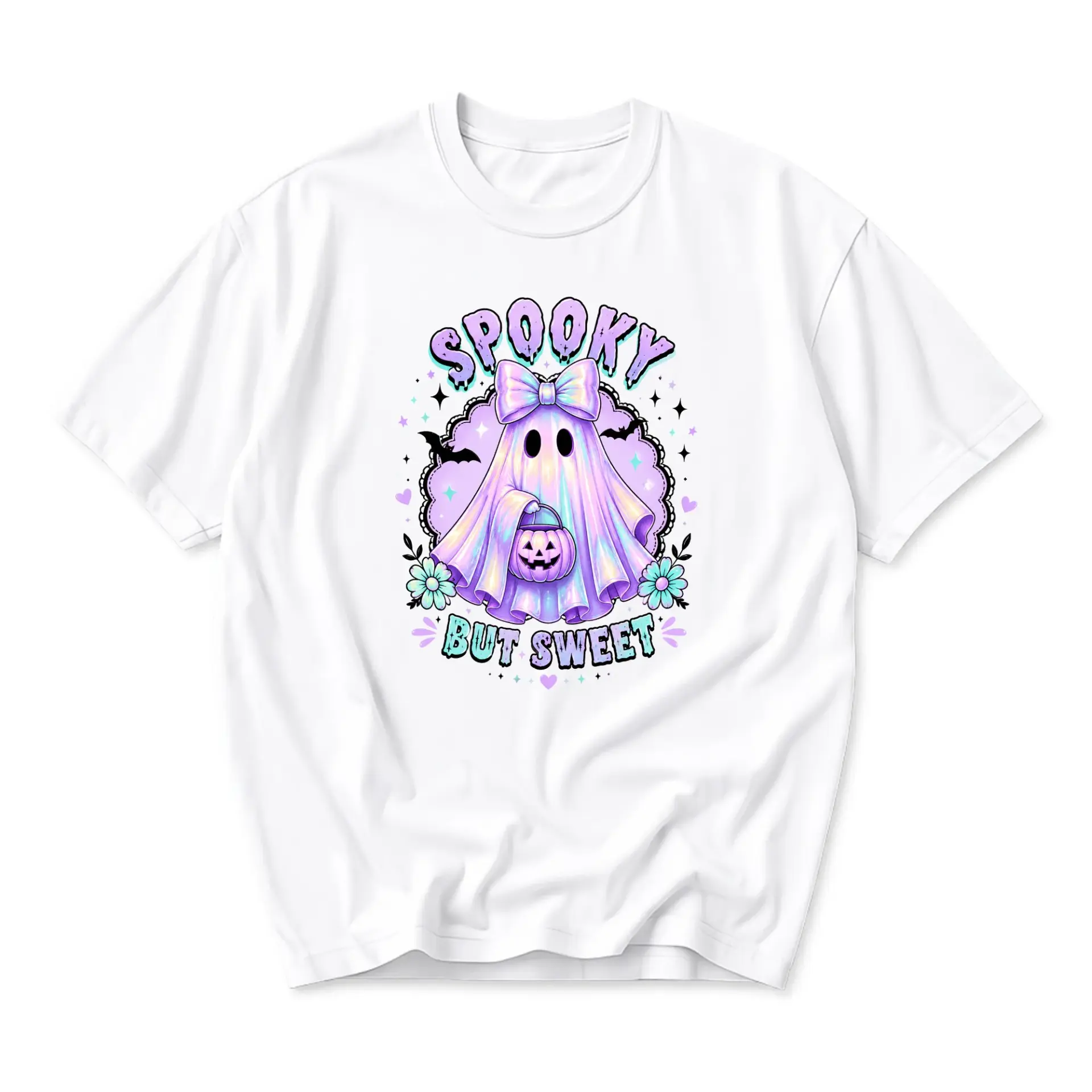 Graphic Tee Spooky but Sweet Ghost Design Unisex T-Shirt Casual Fall Aesthetic Apparel for Everyday Wear and Comfort