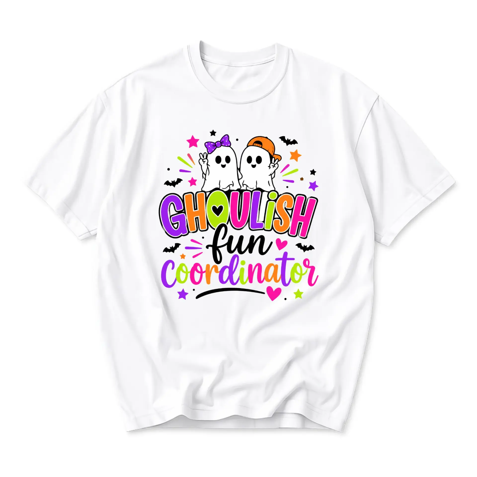 Funny Shirt Ghoulish Fun Coordinator Graphic Tee Cute Halloween Ghost Design Casual Unisex Crew Neck Cotton Top