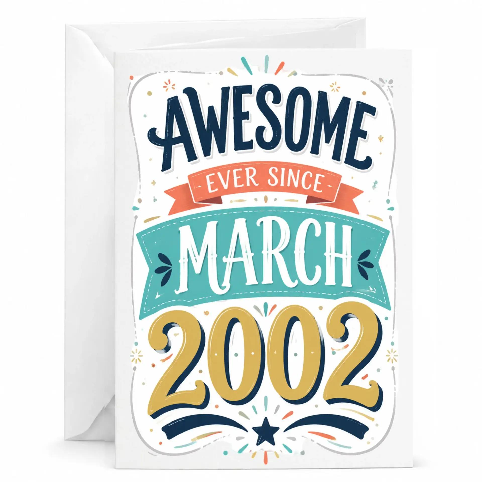 Birthday Card Awesome Ever Since March 2002 Retro Typographic Design 5x7 Folded Greeting Card with White Envelope
