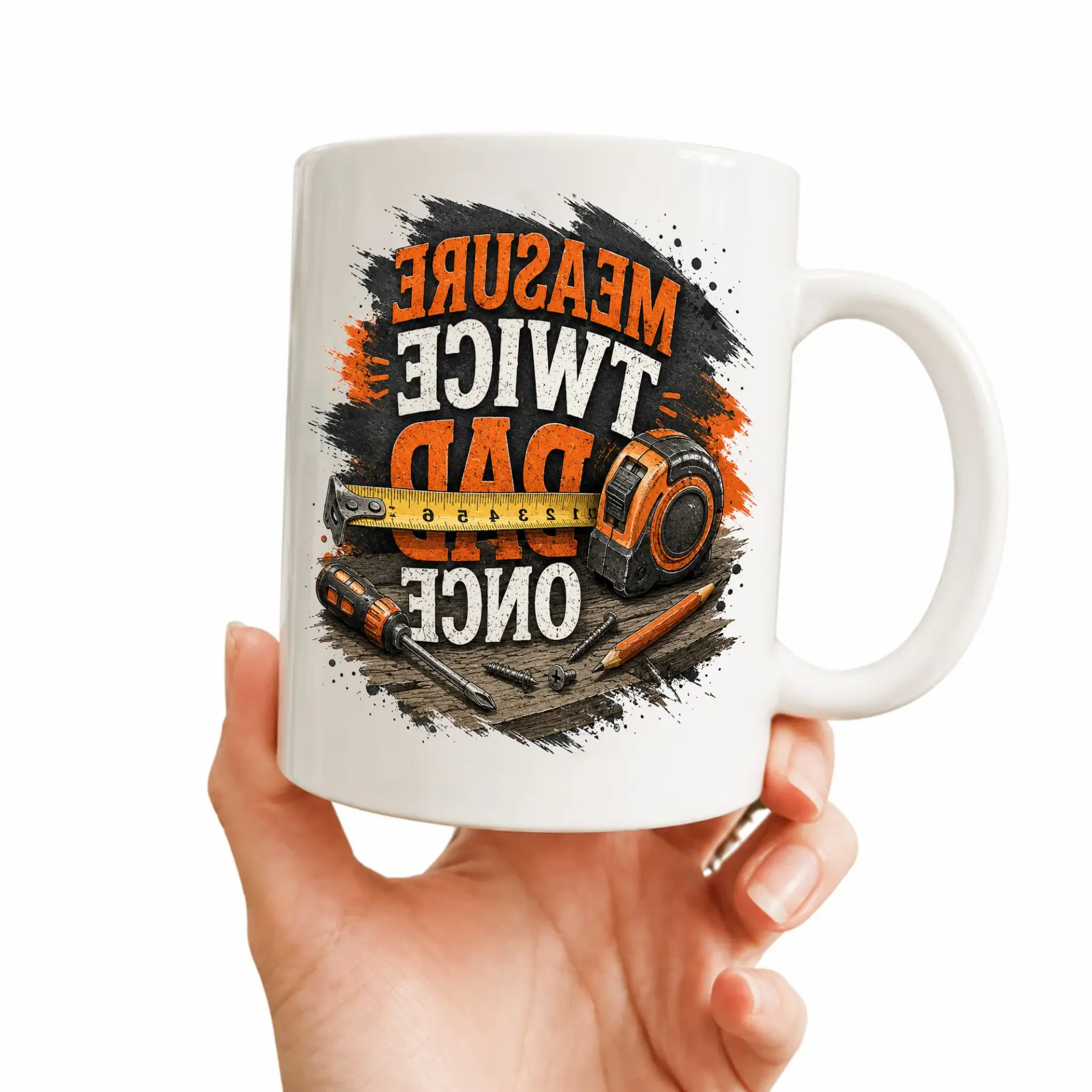 Funny Handyman Coffee Mug Dad Gift Ceramic Cup for Workshop or Office Enthusiasts with Decorative Tool Graphic