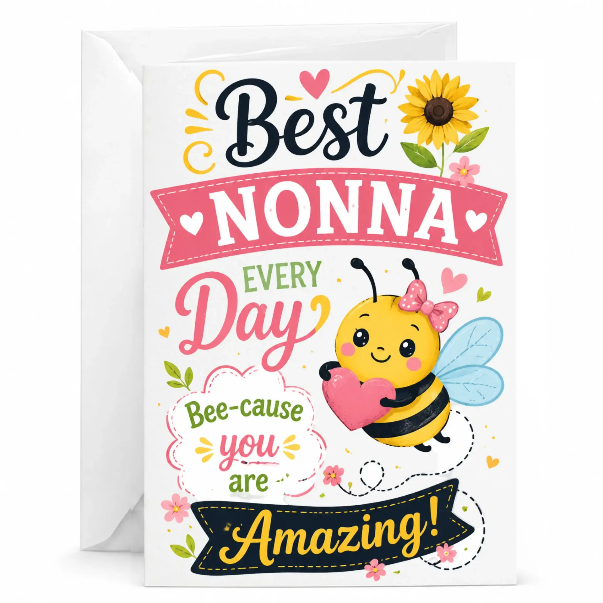 Greeting Card for Nonna Featuring Cute Bee Illustration and Floral Design Grandmother Appreciation
