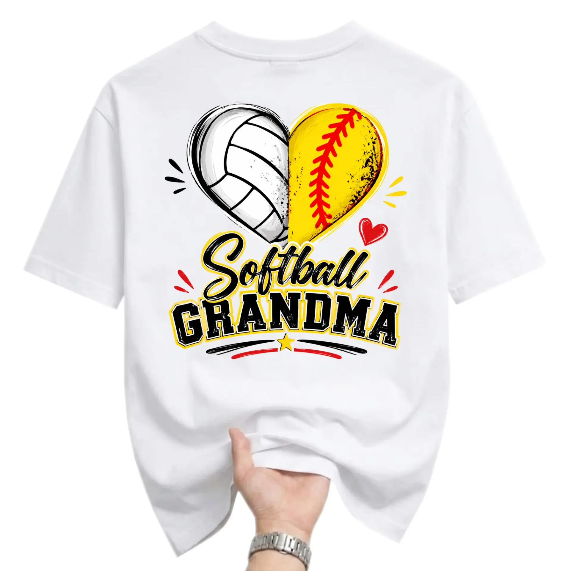 Graphic Tee Softball Grandma Heart Design Unisex Crew Neck Casual Shirt