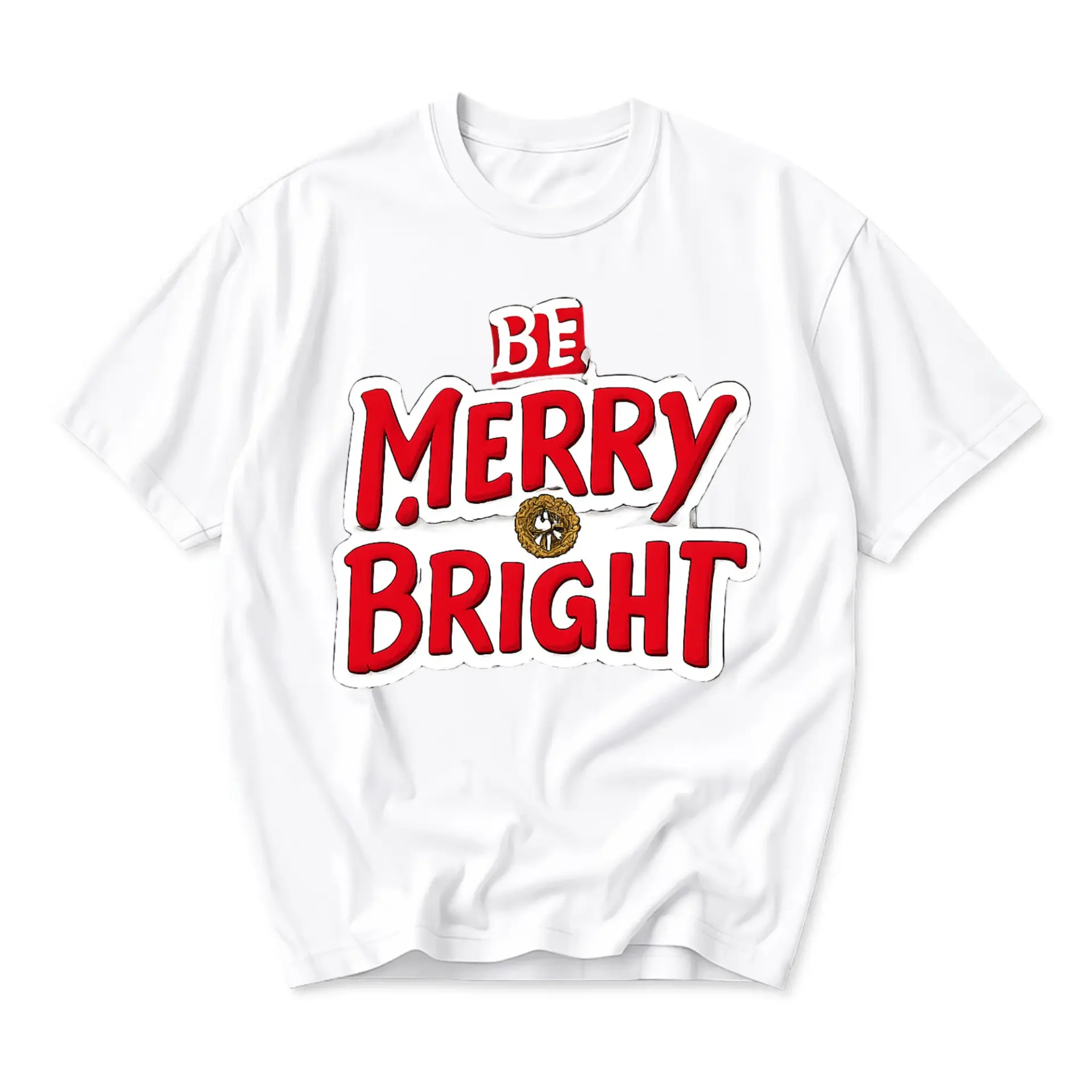 Graphic Tee Be Merry Bright Holiday Typography Casual Unisex Crew Neck