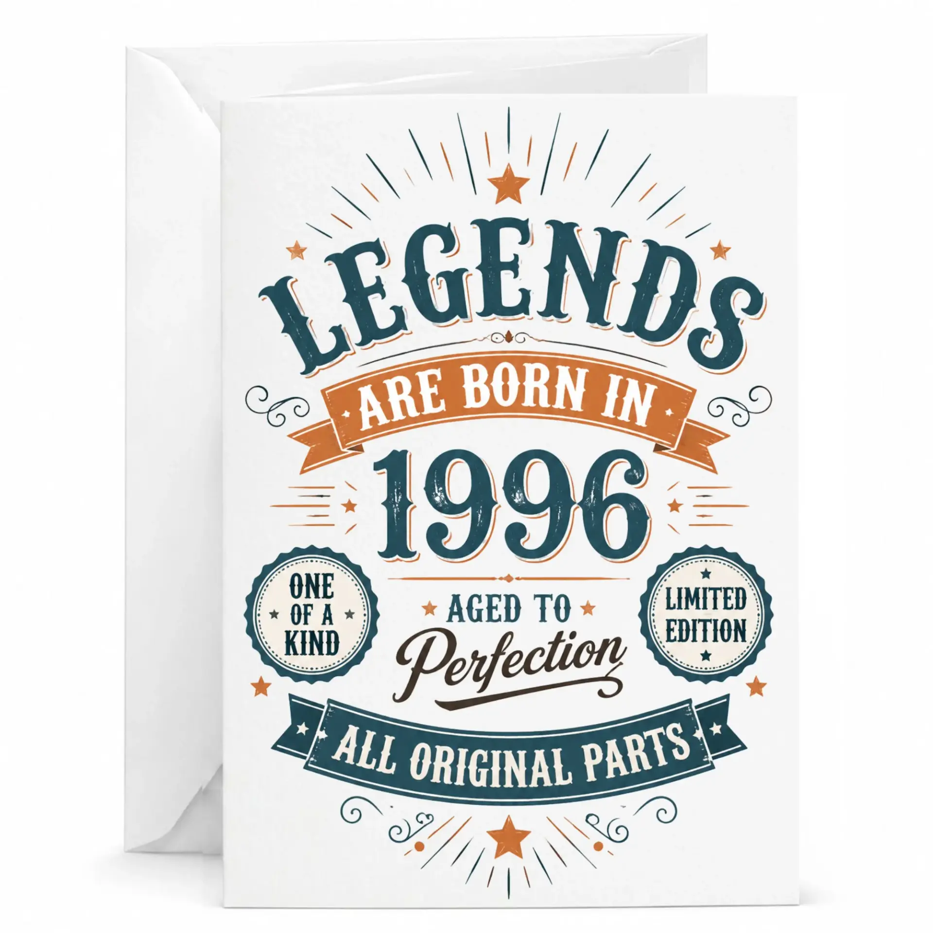 Birthday Card Legends Are Born in 1996 Aged to Perfection Vintage Style Greeting Card for Milestone Celebration