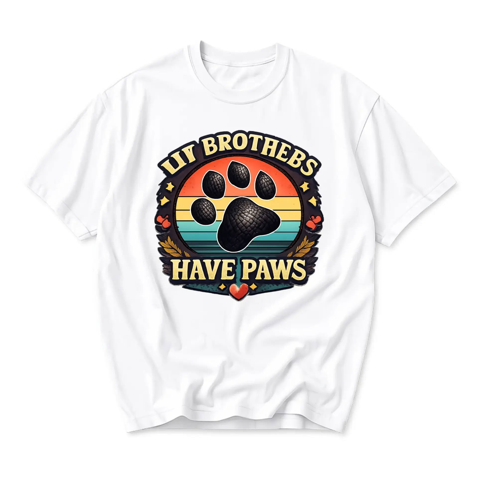 Funny Shirt Lil Brothers Have Paws Graphic Tee Retro Print Casual Unisex