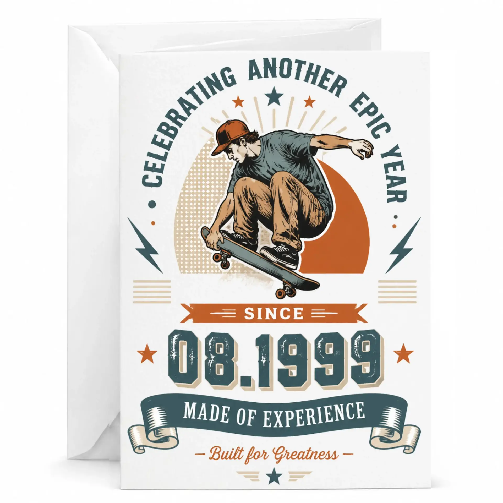 Birthday Card Celebrating Another Epic Year 1999 Skateboard Graphic Greeting Card for Special Milestone Occasions
