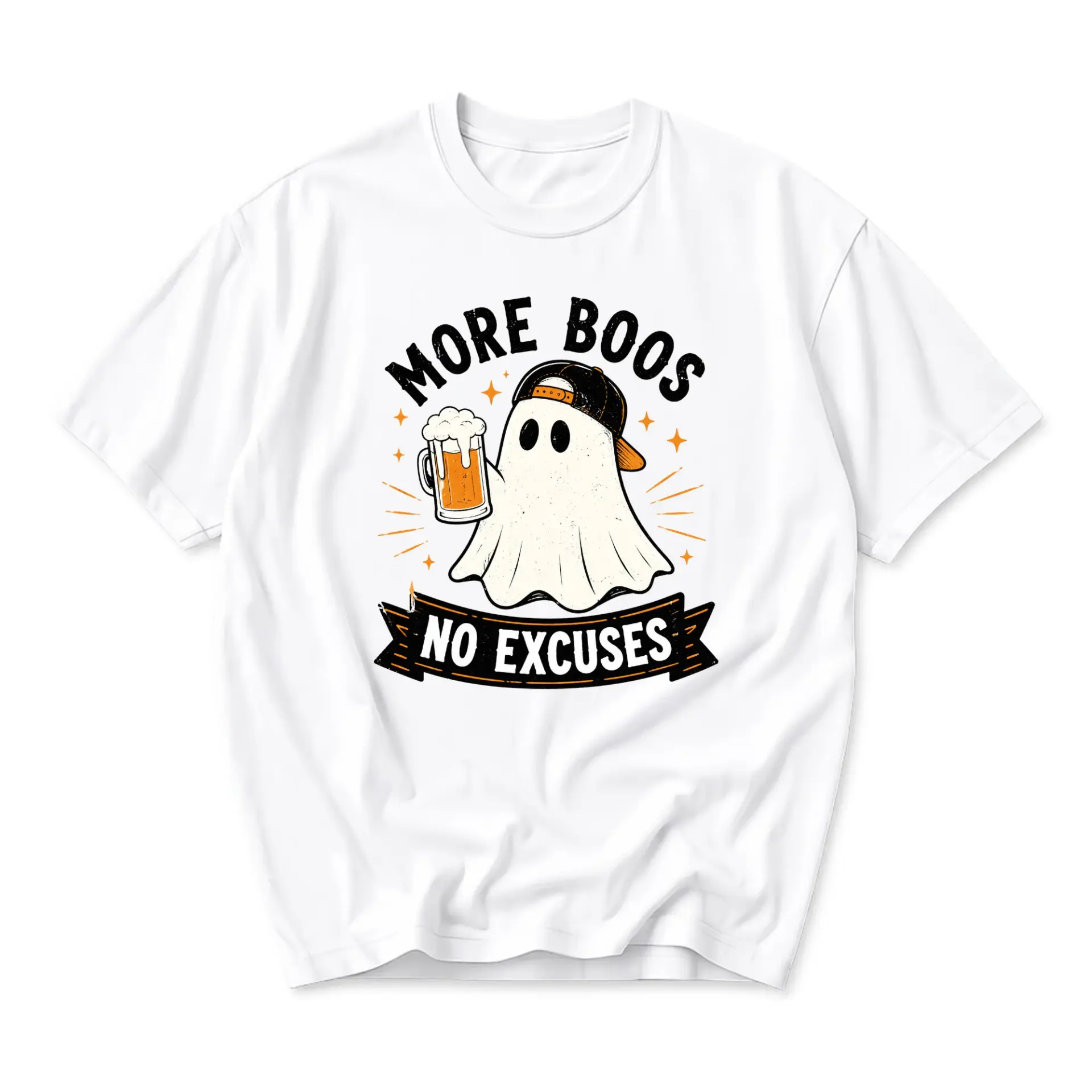 Funny Shirt More Boos No Excuses Graphic Tee Casual Unisex Crew Neck Top for Halloween Enthusiasts and Beer Lovers