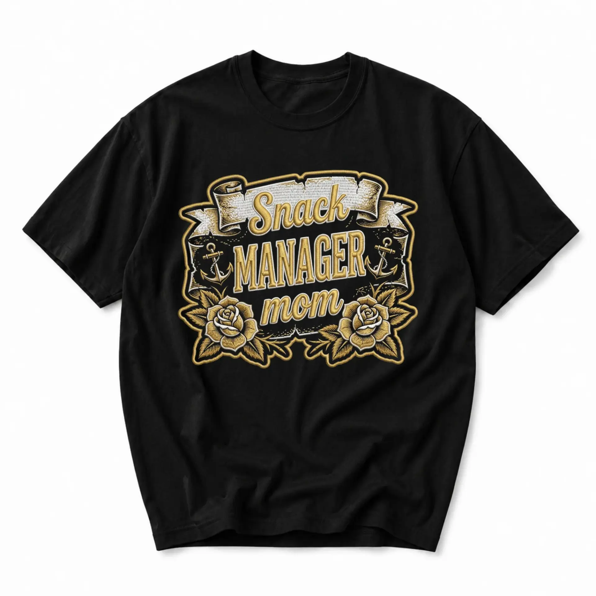 Funny Shirt Snack Manager Mom Graphic Tee Vintage Style Retro Sailor Tattoo Design Unisex Casual Crew Neck T-Shirt
