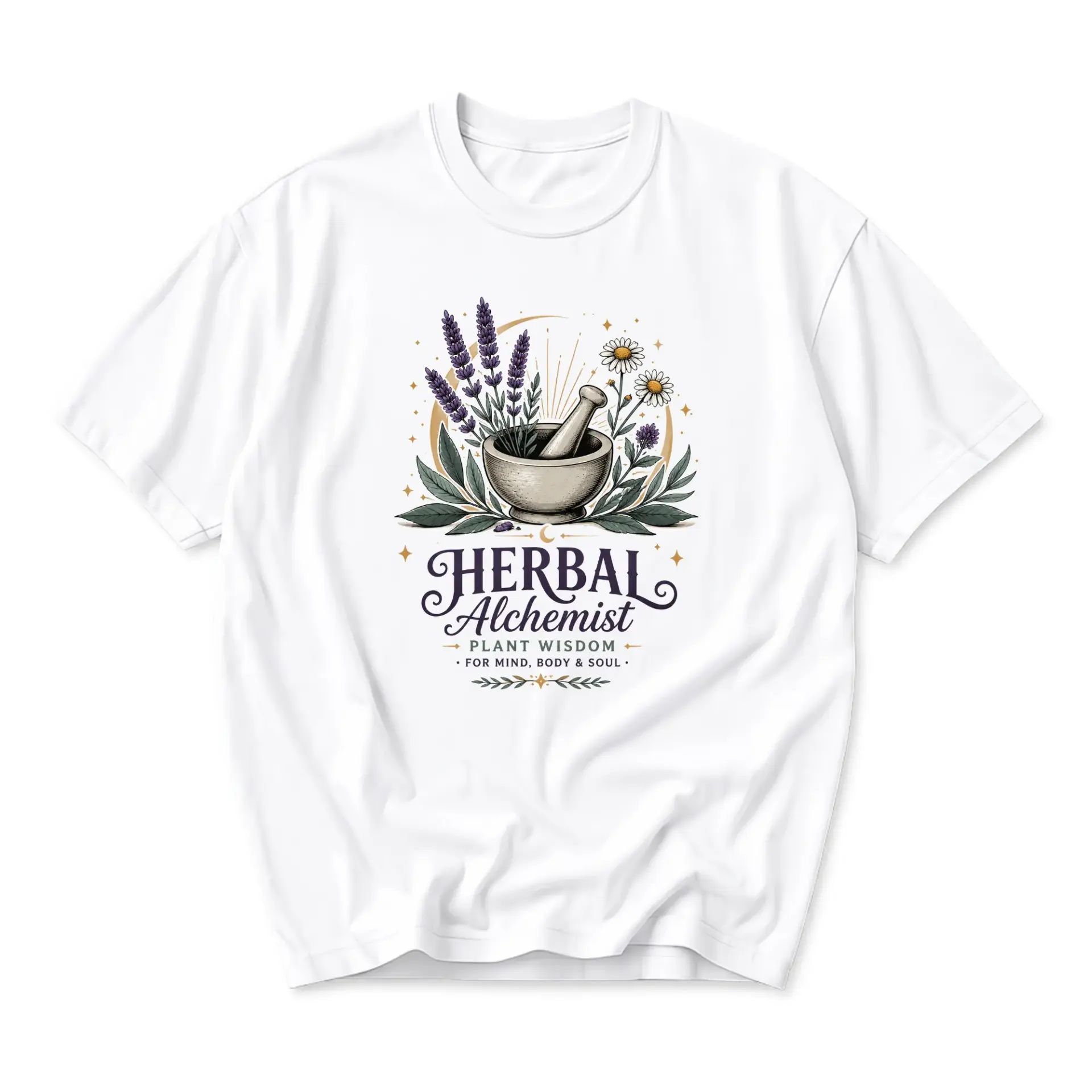 Graphic Tee Herbal Alchemist Plant Wisdom Design Unisex Cotton Crew Neck Casual Short Sleeve Everyday Shirt White