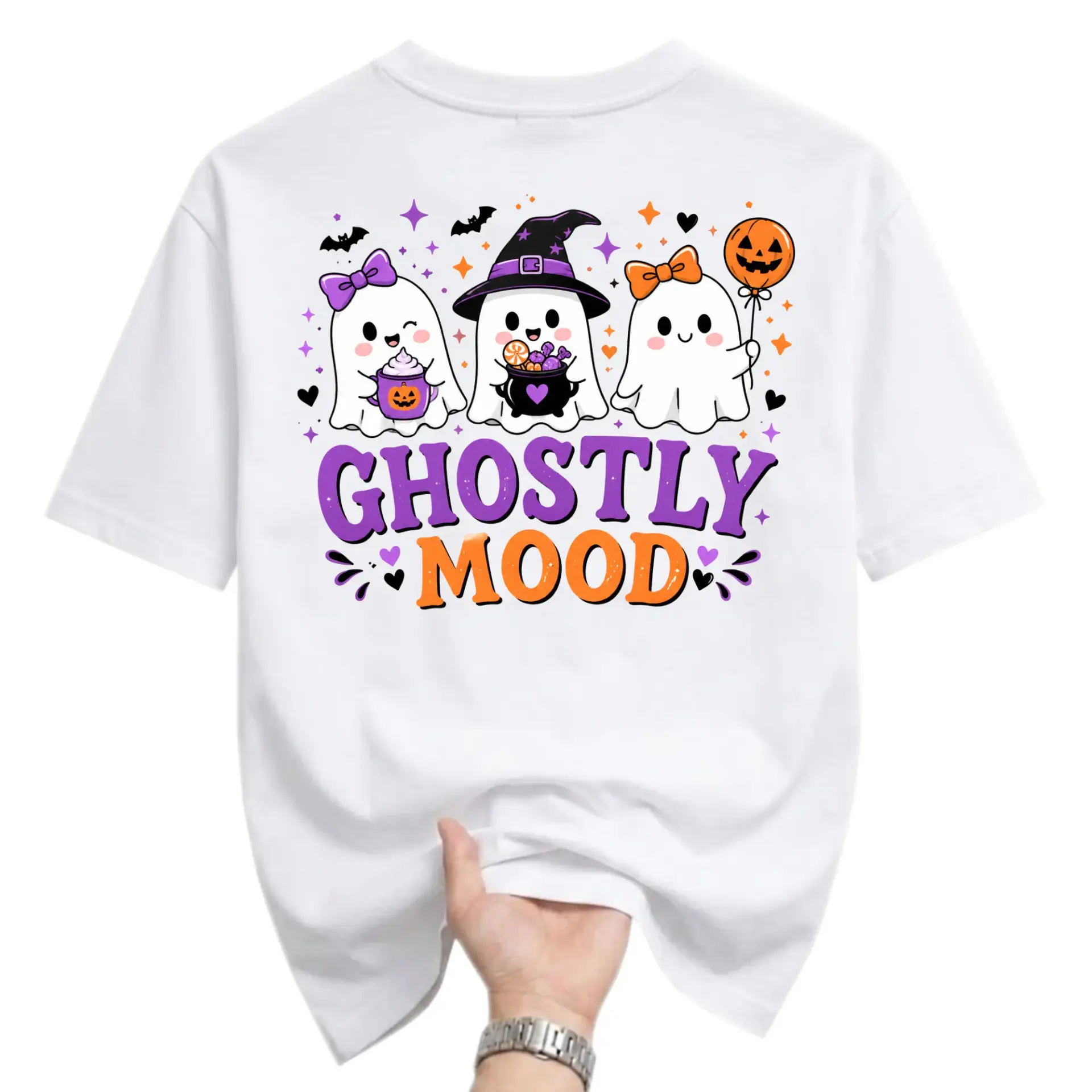 Graphic Tee Ghostly Mood Funny Shirt Cute Halloween Apparel Unisex Cotton Crew Neck Short Sleeve Casual Top