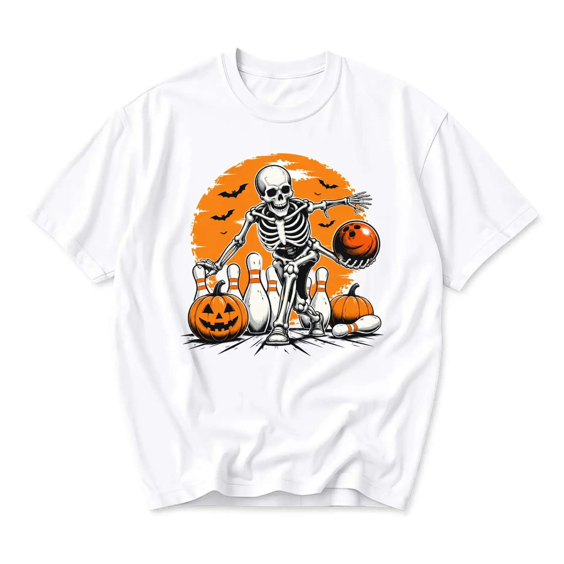 Graphic Tee Skeleton Bowling Halloween Pumpkin Print Unisex Crew Neck Casual Short Sleeve Cotton Blend Shirt