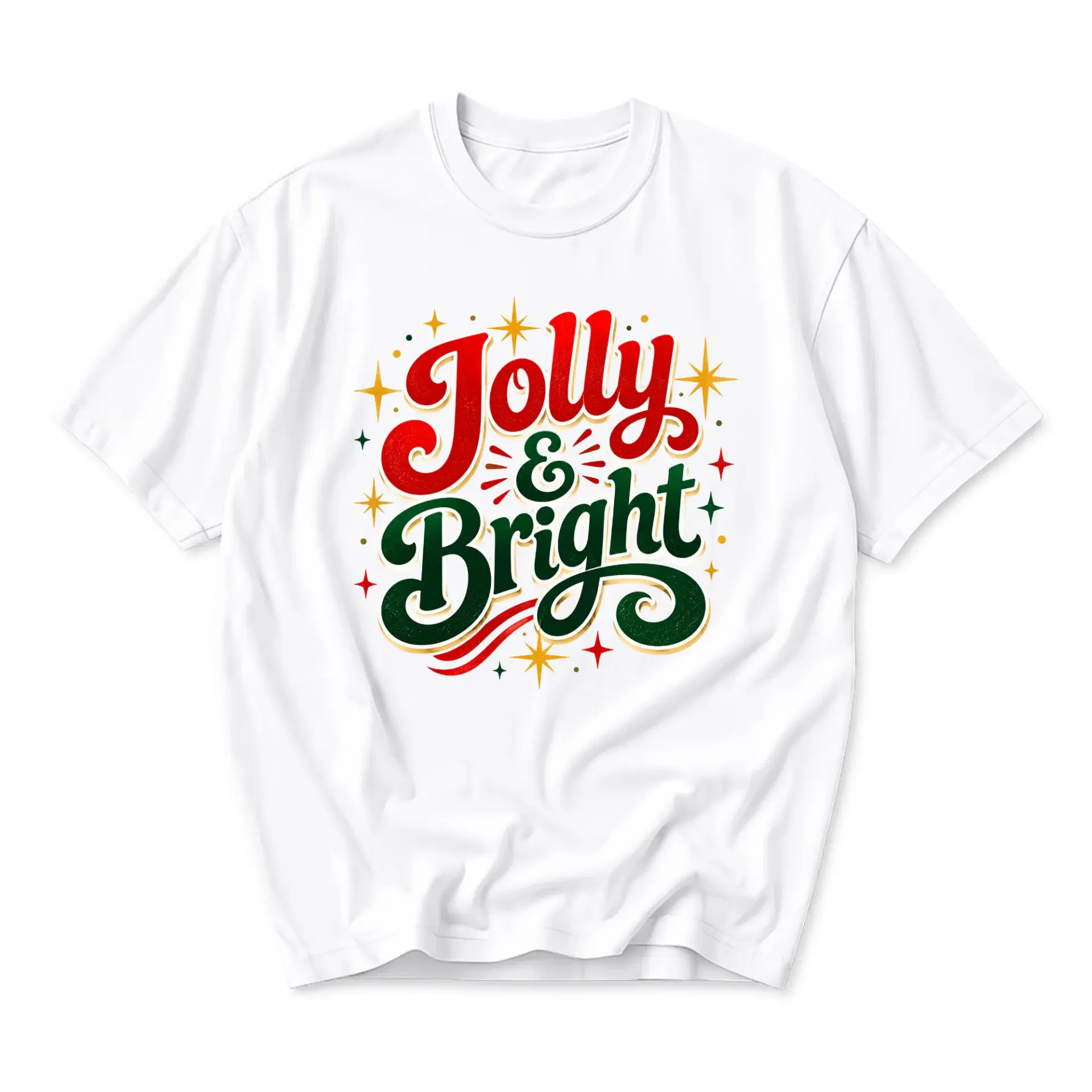 Graphic Tee Jolly and Bright Holiday Quote Unisex Crew Neck T-Shirt for