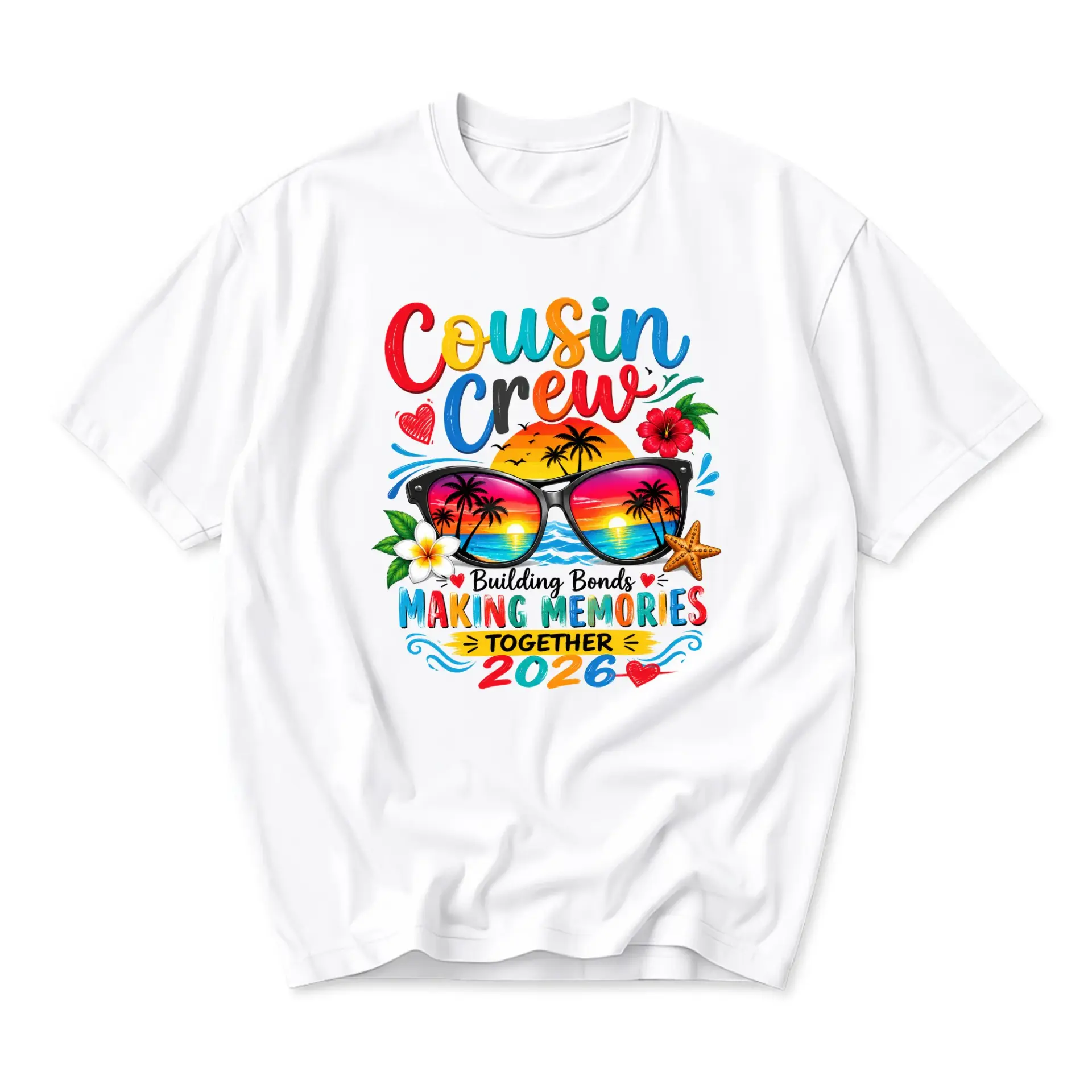 Graphic Tee Cousin Crew Beach Vacation Shirt Tropical Sunset Design Unisex Crew Neck Apparel for Family Trip 2026