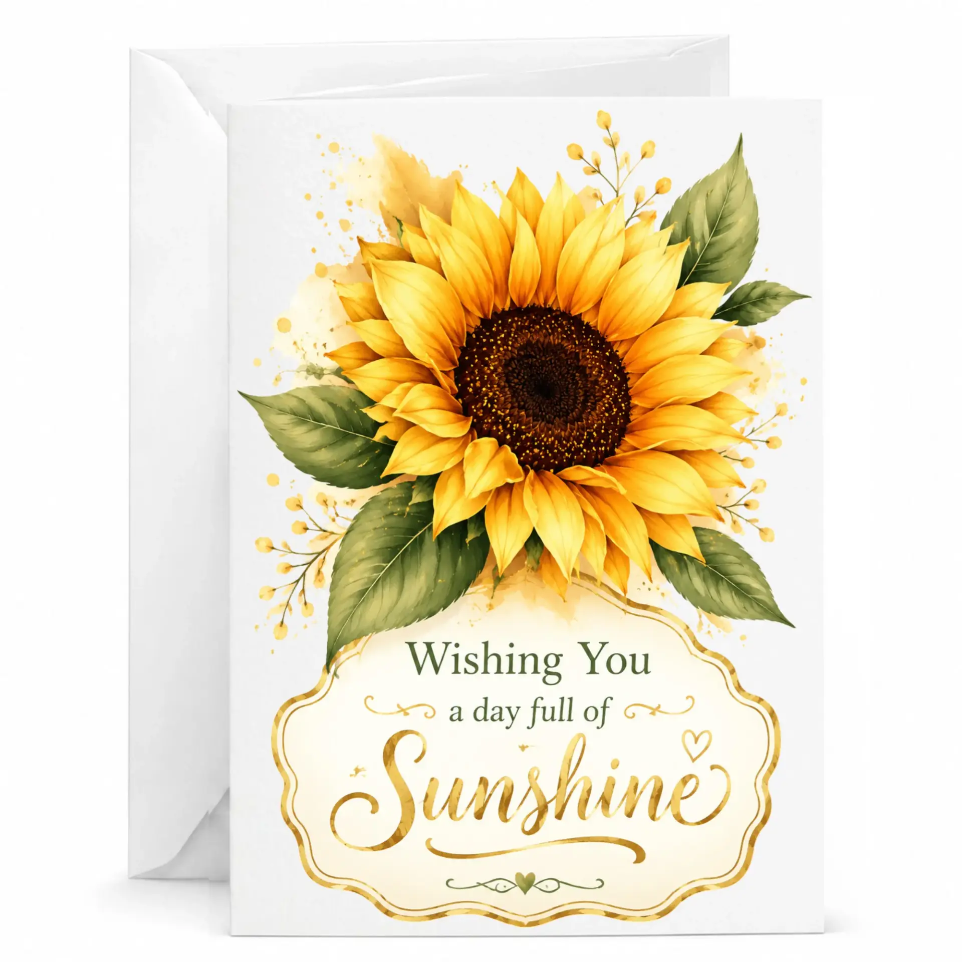Greeting Card with Sunflower Design and Wishing You a Day Full of Sunshine for Friends Family