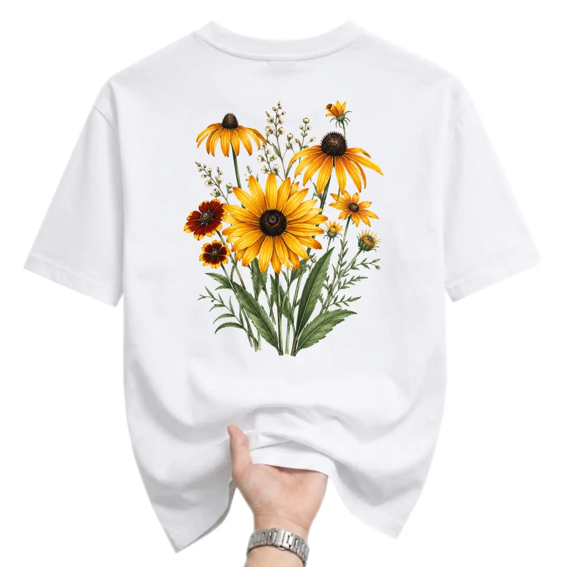 Graphic Tee Unisex Floral Print Shirt Botanical Yellow Sunflower Nature Art Short Sleeve Crew Neck Casual Top