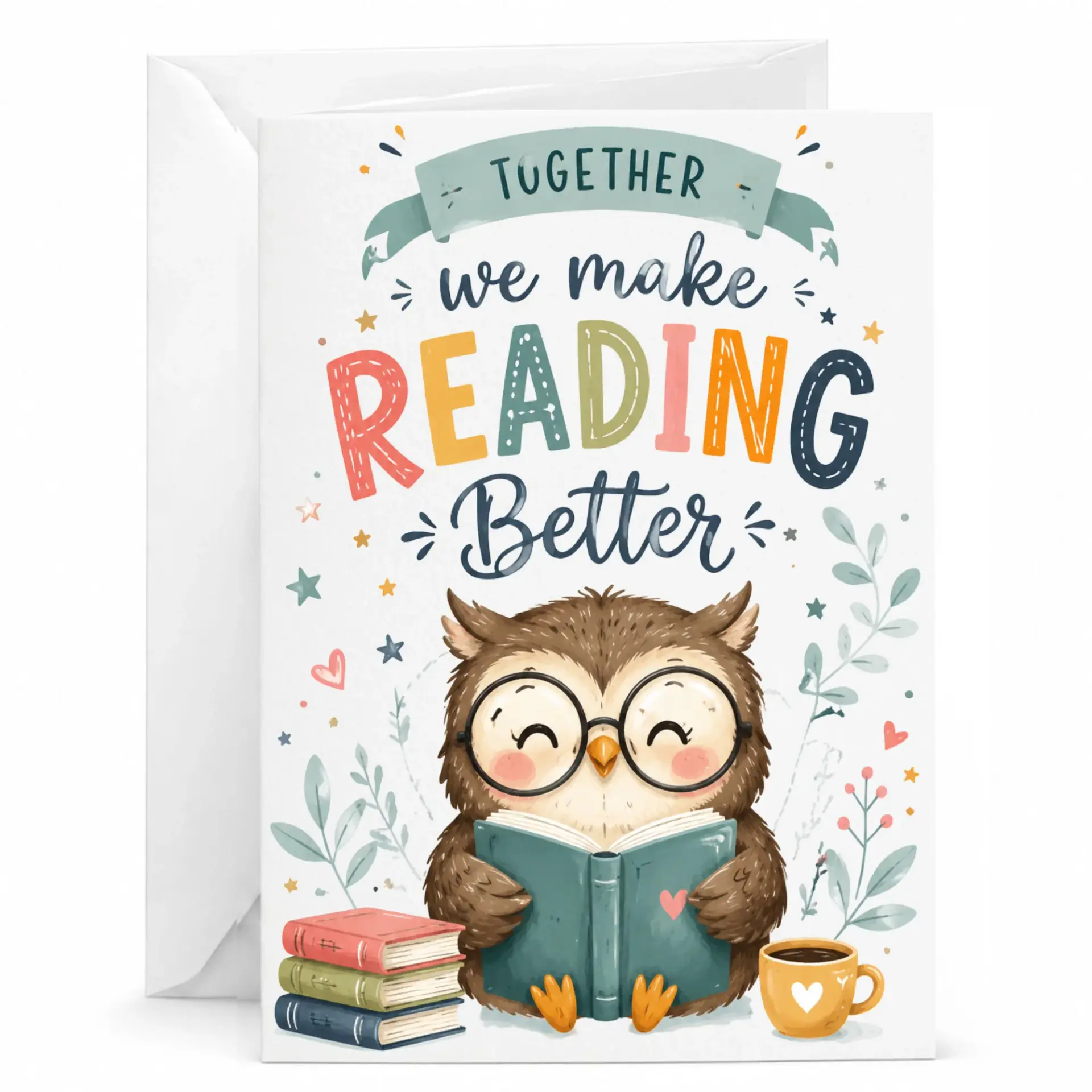Greeting Card for Book Lovers Featuring Cute Owl Reading a Design