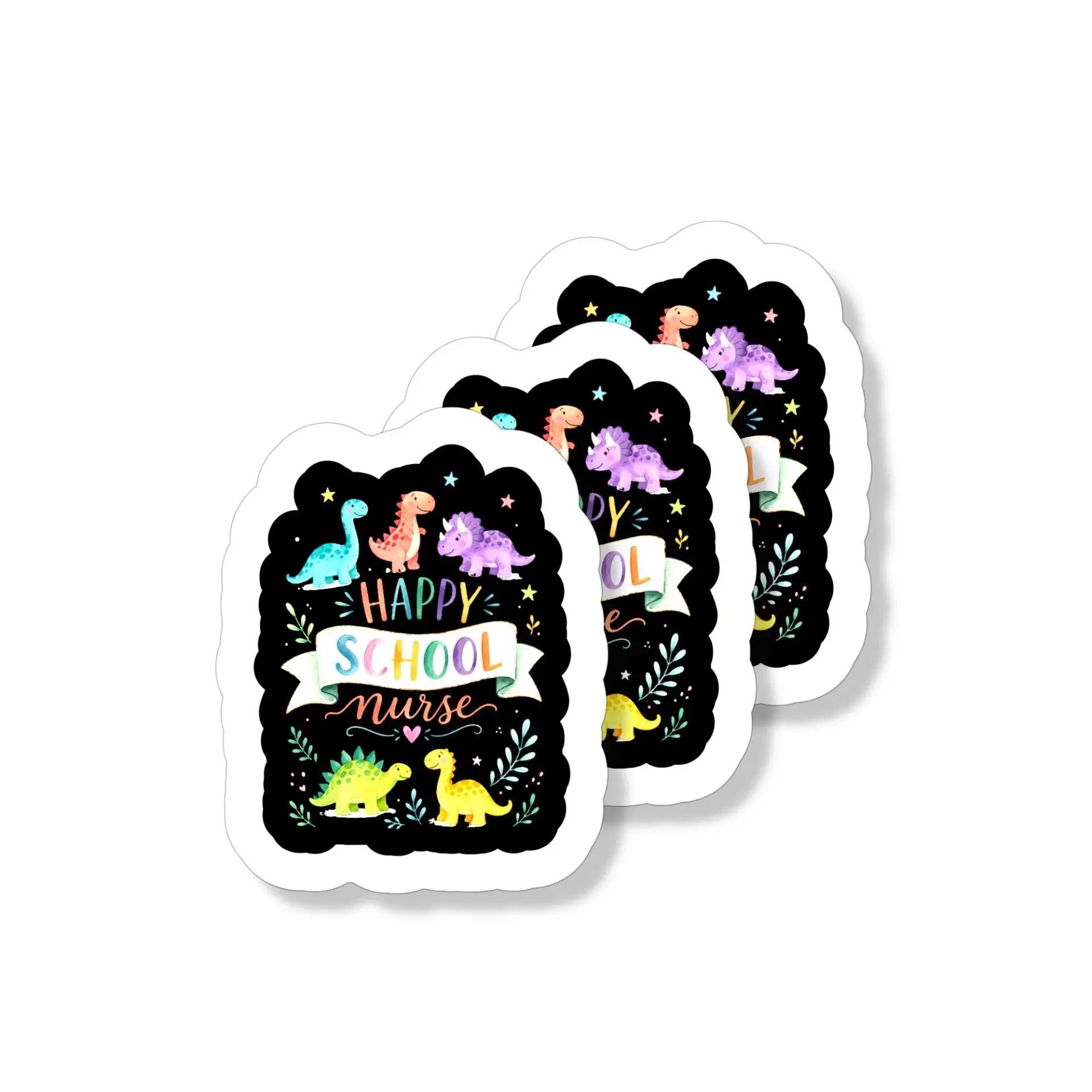 Vinyl Sticker Pack 3 Pieces Waterproof Decals Featuring Cute Dinosaur Illustrations and Colorful Text Design