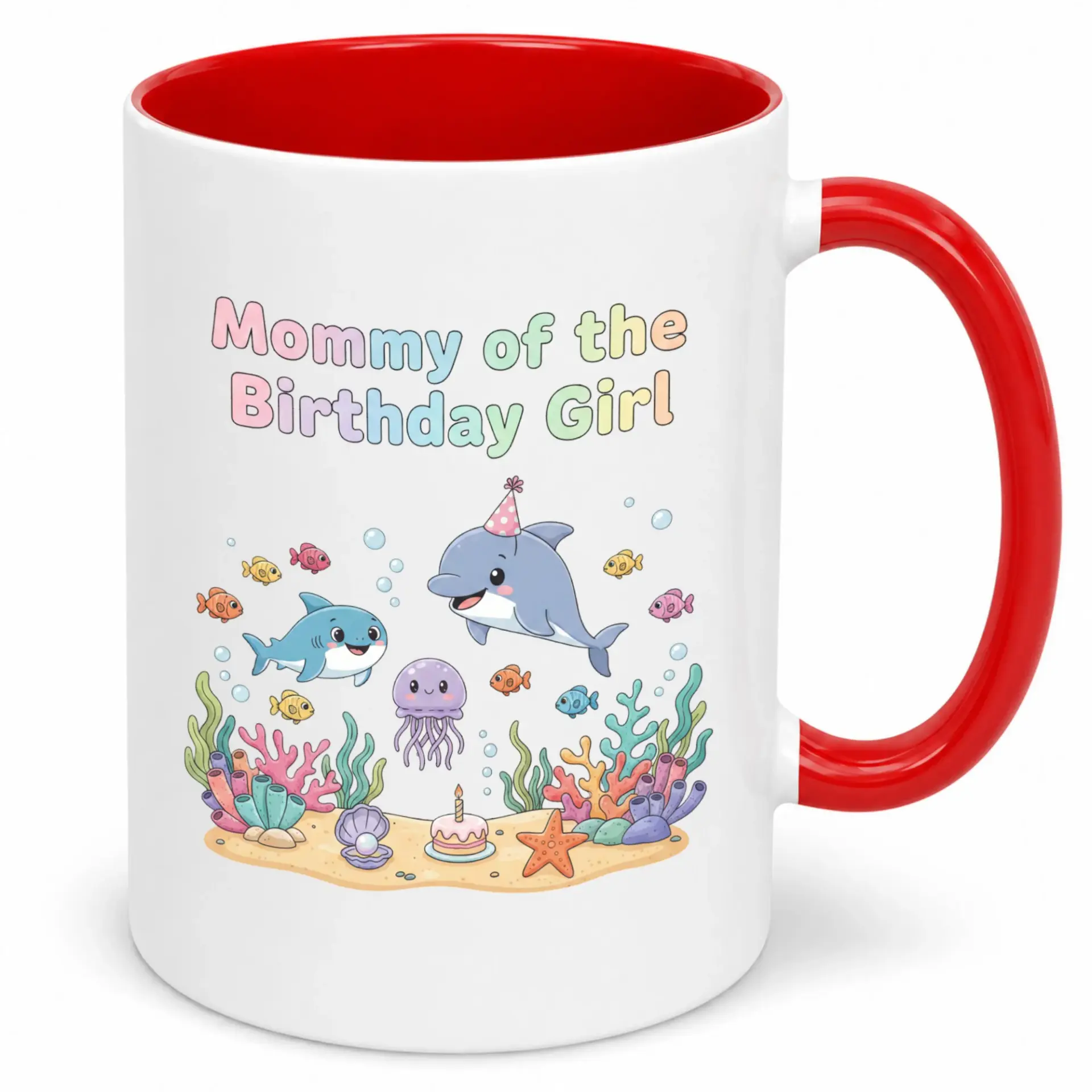 of the Birthday Girl under Sea Ceramic Coffee Mug Cute Dolphin Ocean Animals Party Mom Drinkware Gift