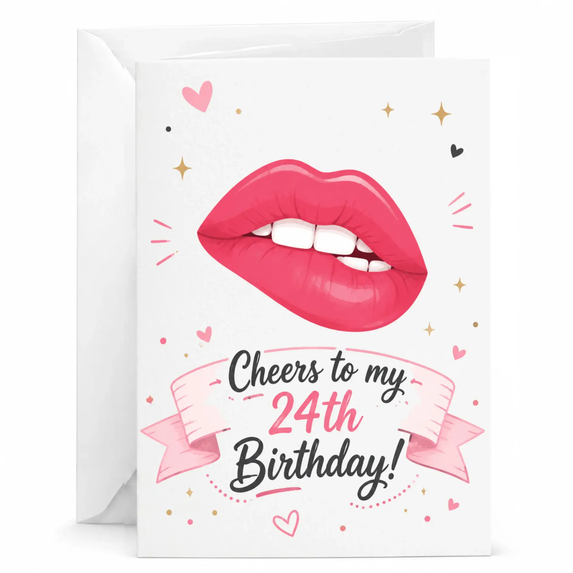 Birthday Card for 24th Birthday Celebration Fun Lip Illustration Greeting Card for Twenty-Fourth Birthday Milestone