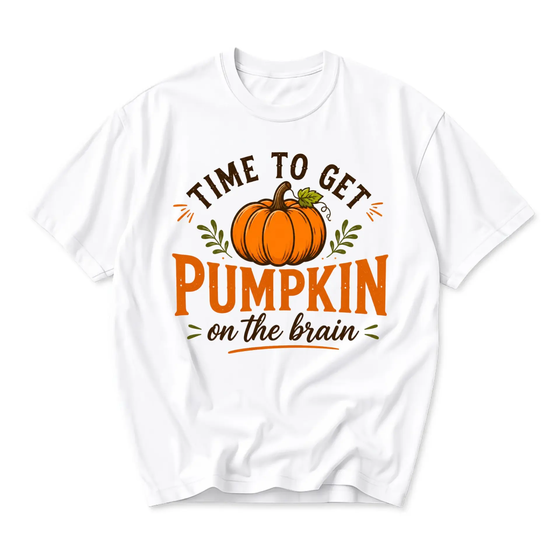 Funny Shirt Time to Get Pumpkin on the Brain Graphic Tee Unisex Casual Crew Neck Comfortable Cotton Blend Top
