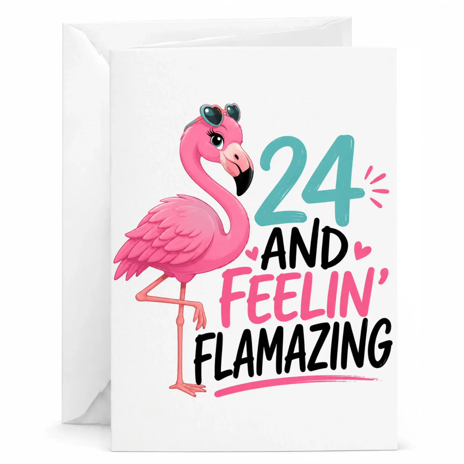 Funny 24th Birthday Card Flamingo Theme 24 and Feelin Flamazing Greeting Card for Twenty-Fourth Birthday Celebration