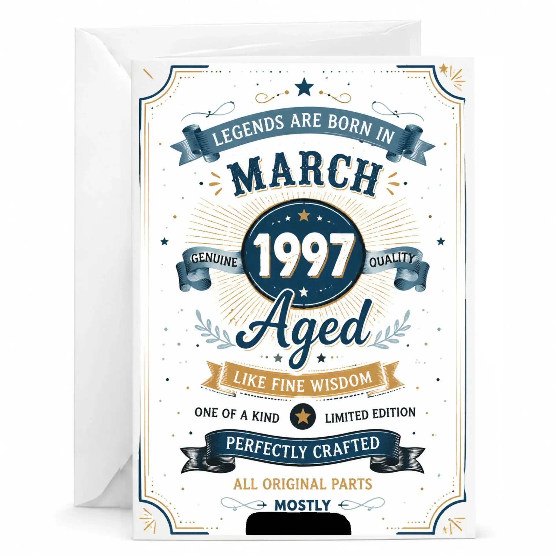 Greeting Card Legends Born in March 1997 Vintage Style Birthday Stationery for Milestone Celebration 5x7 Folded Note