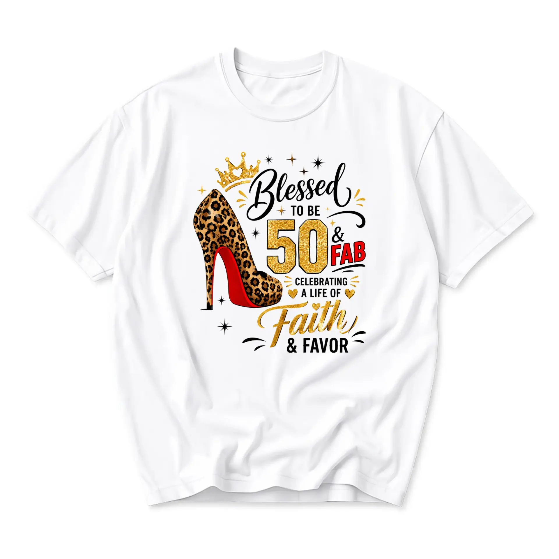 Funny Shirt Blessed to Be 50 and Graphic Tee Leopard Print High Heel