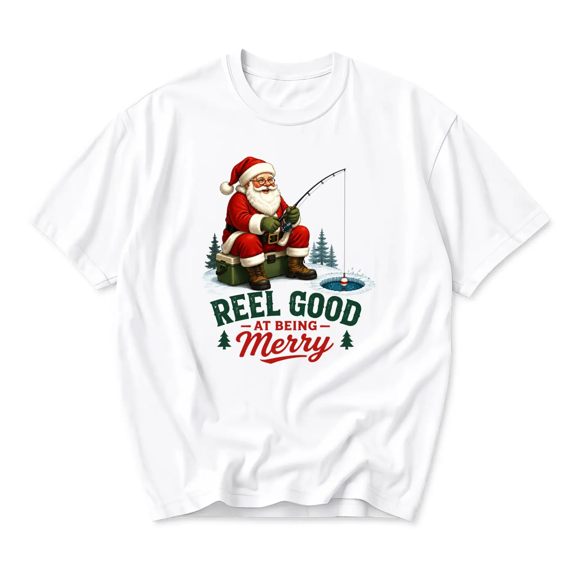 Funny Shirt Reel Good at Being Merry Santa Claus Fishing Graphic Tee Unisex