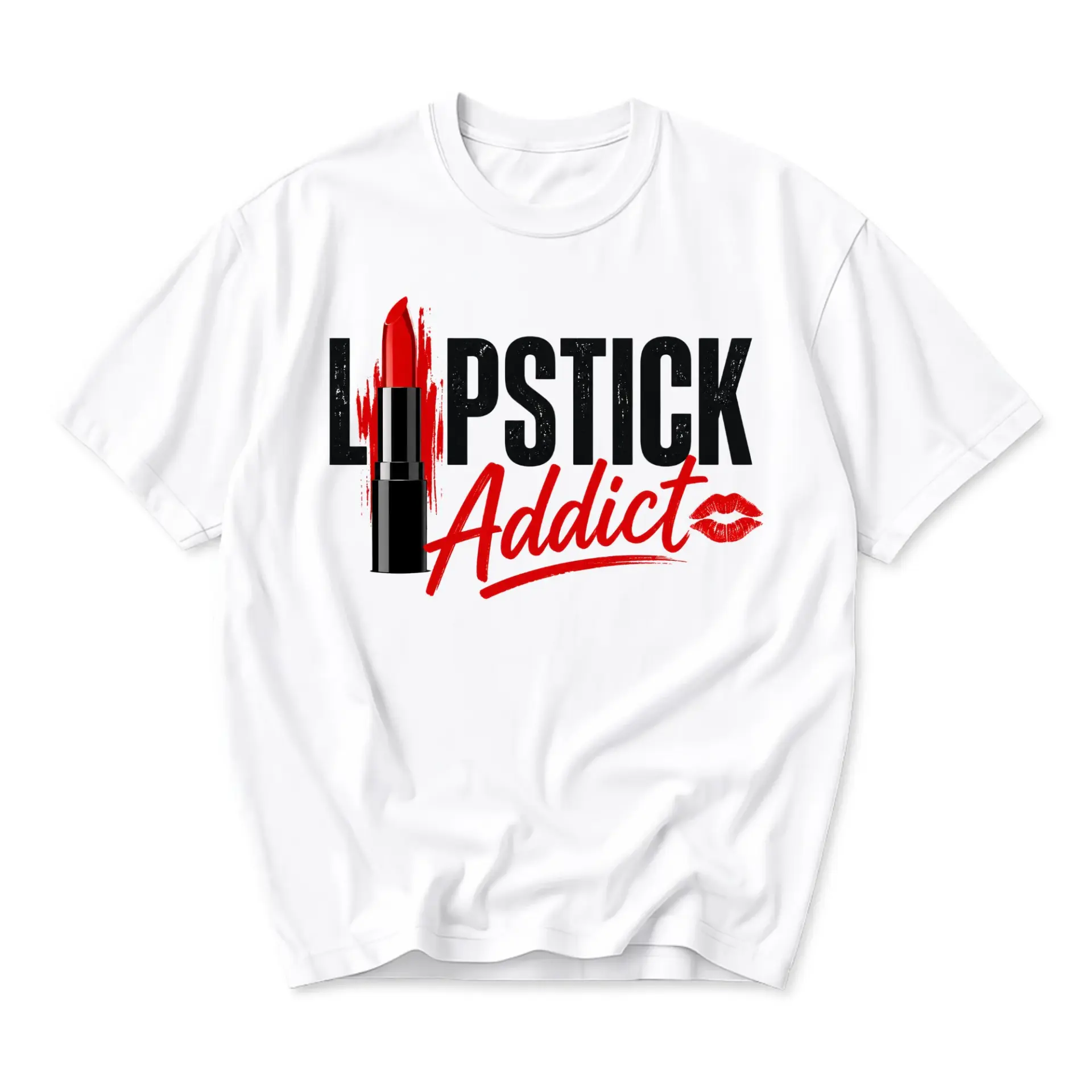 Graphic Tee Lipstick Addict Unisex Crew Neck T-Shirt Soft Casual Apparel for Everyday Style and Creative Fashion Statement