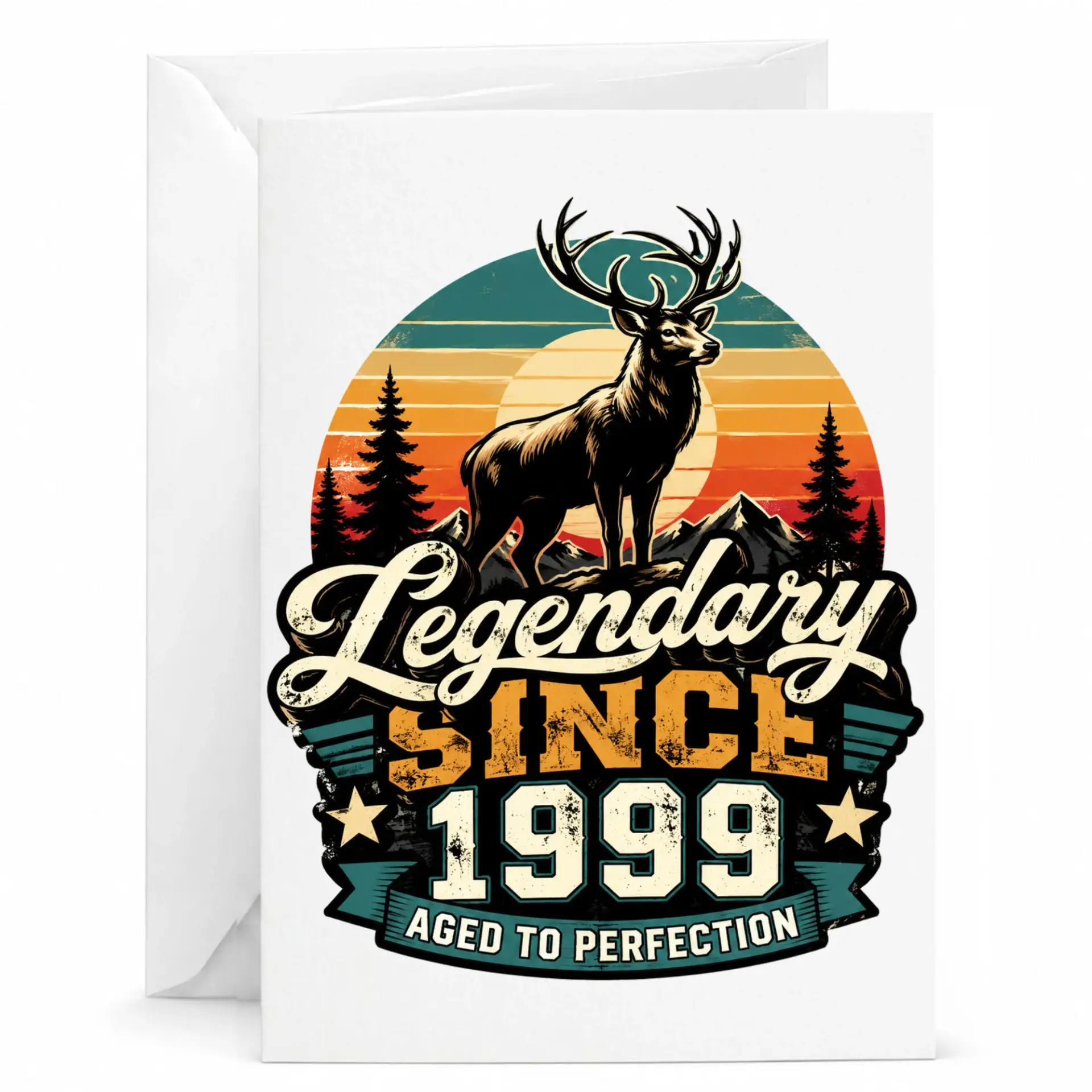 Birthday Card Legendary Since 1999 Vintage Deer Silhouette Greeting Card for Milestone Birthdays and Celebrations