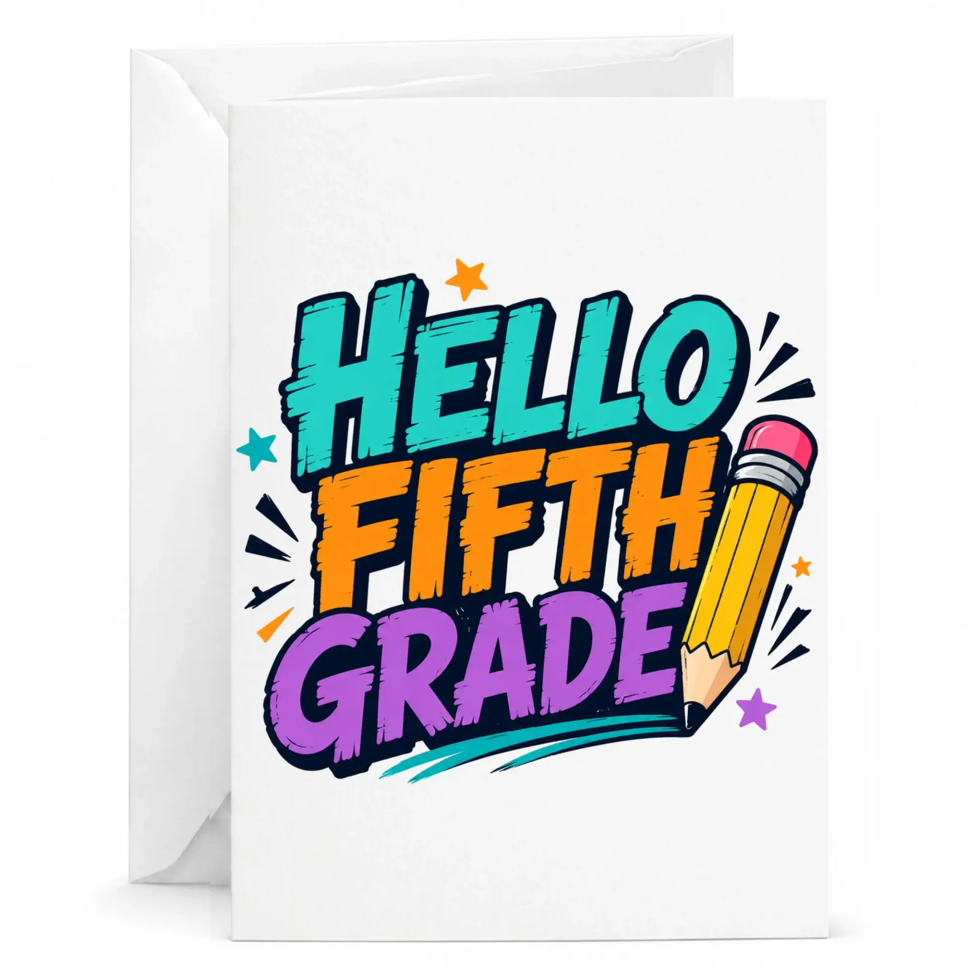 Greeting Card Hello Fifth Pencil Illustration for Academic and Celebrations Personal Stationery
