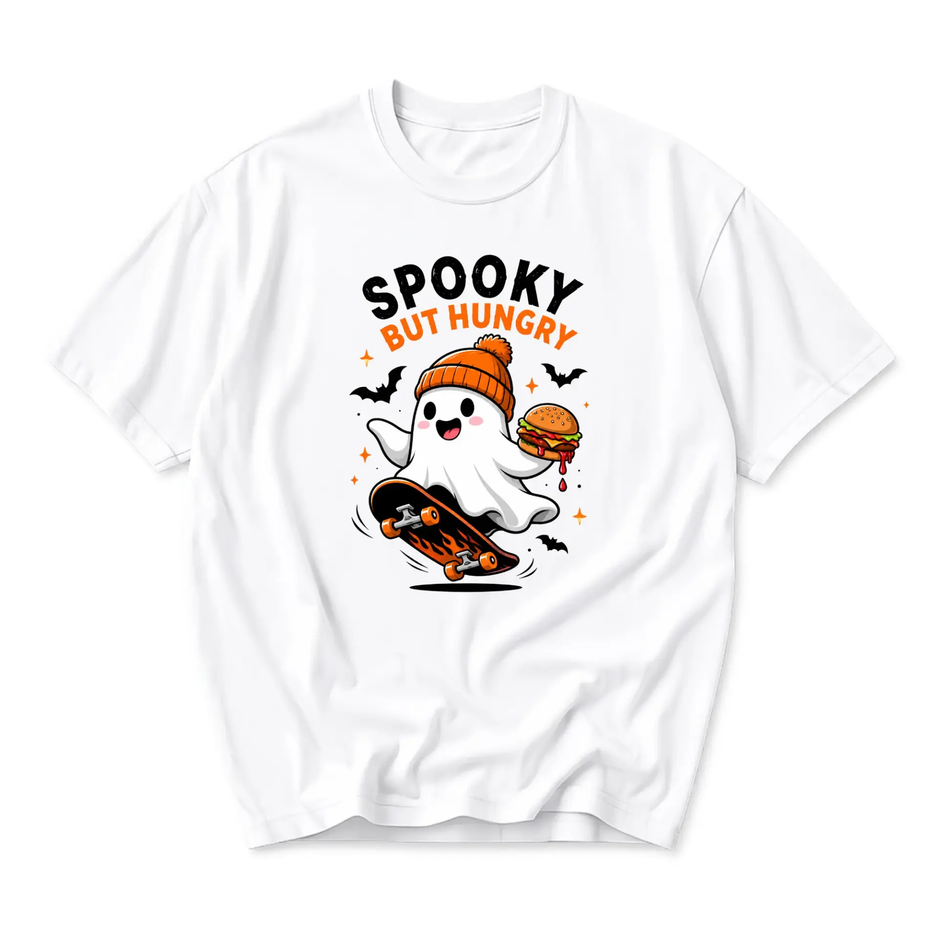 Graphic Tee Spooky but Hungry Ghost Skateboard Burger Design Unisex Crew Neck Casual Cotton Blend Short Sleeve Shirt