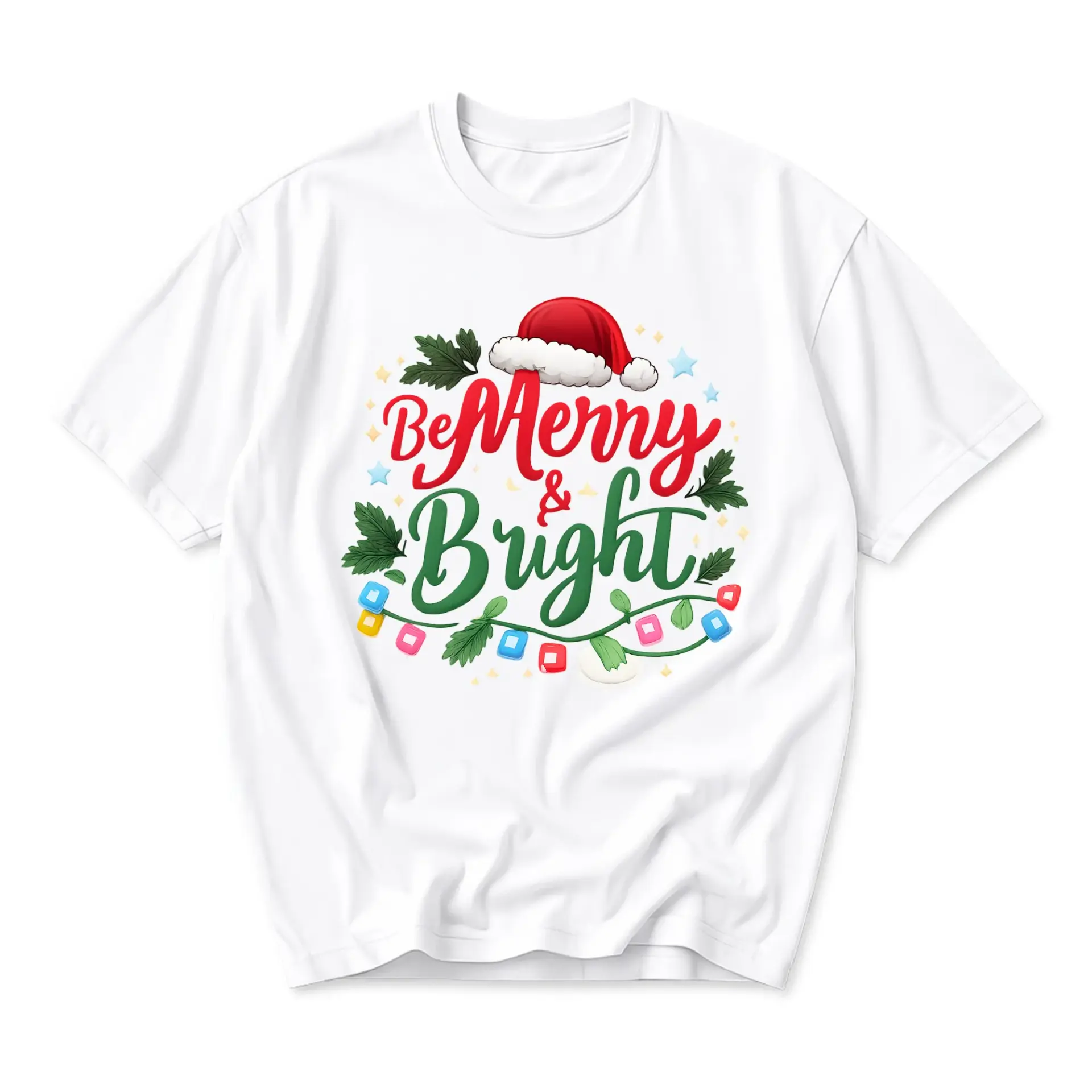 Graphic Tee Be Merry and Bright Holiday Shirt Unisex Crew Neck Short Sleeve