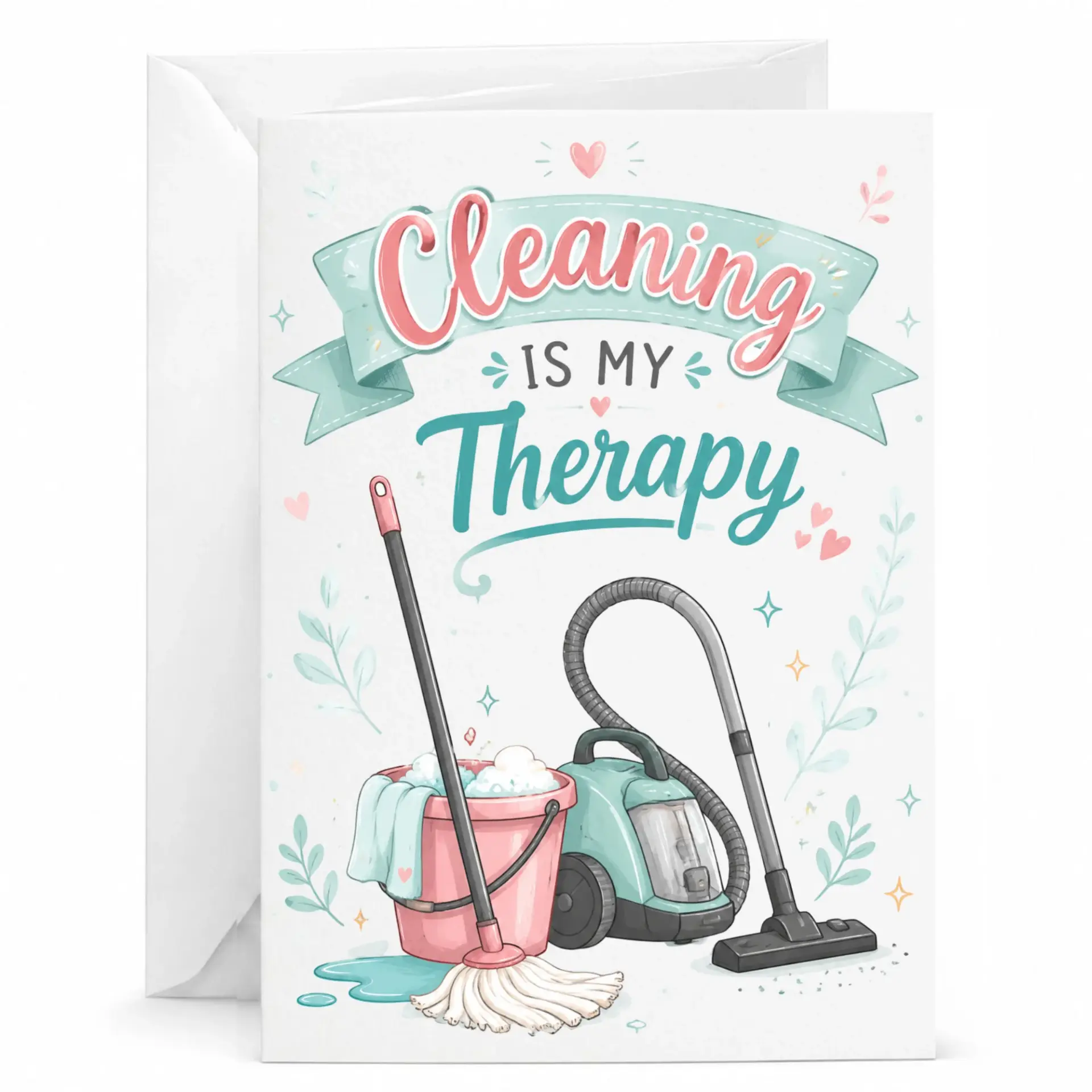 Funny Cleaning Is My Therapy Greeting Card for Home Enthusiasts Housekeeping Theme Note with Matching White Envelope