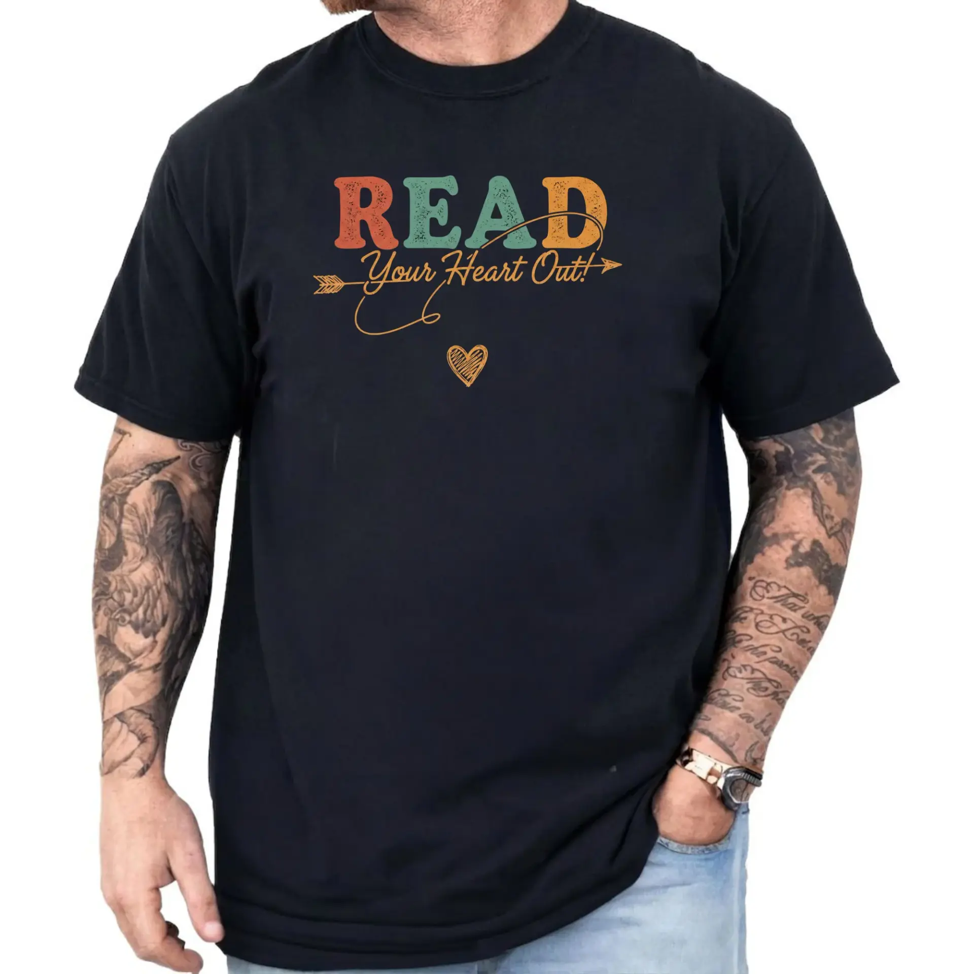 Graphic Tee Read Your Heart Out Shirt Vintage Style Unisex Crew Neck Short Sleeve Cotton Blend Book Lover Gift
