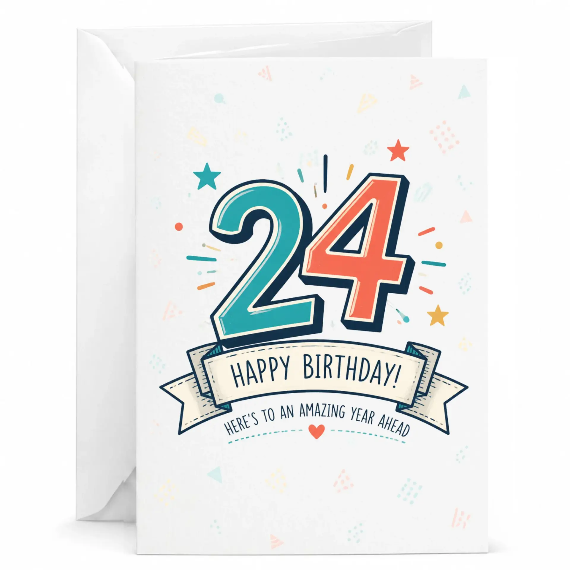 Birthday Card for 24th Birthday Celebration Colorful Illustrated Design Greeting Card with Matching White Envelope