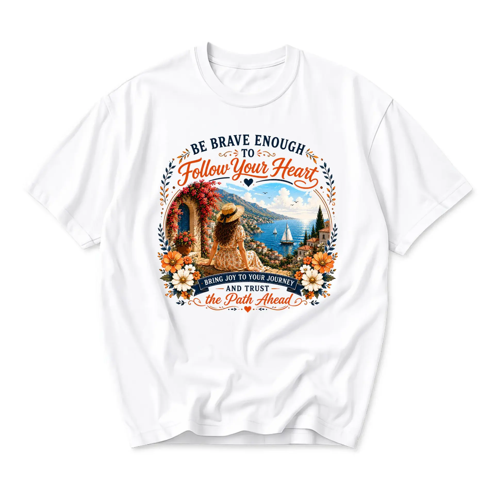 Graphic Tee Be Brave Enough to Follow Your Heart Coastal Scene Unisex Crew Neck Short Sleeve Casual Fashion Shirt