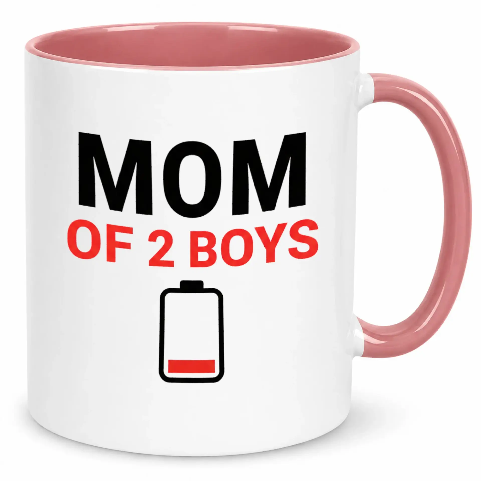 Funny Mom Life Coffee Mug for of Two Boys Ceramic Hot Beverage Cup with Low Battery Humor Design Novelty Gift Parents