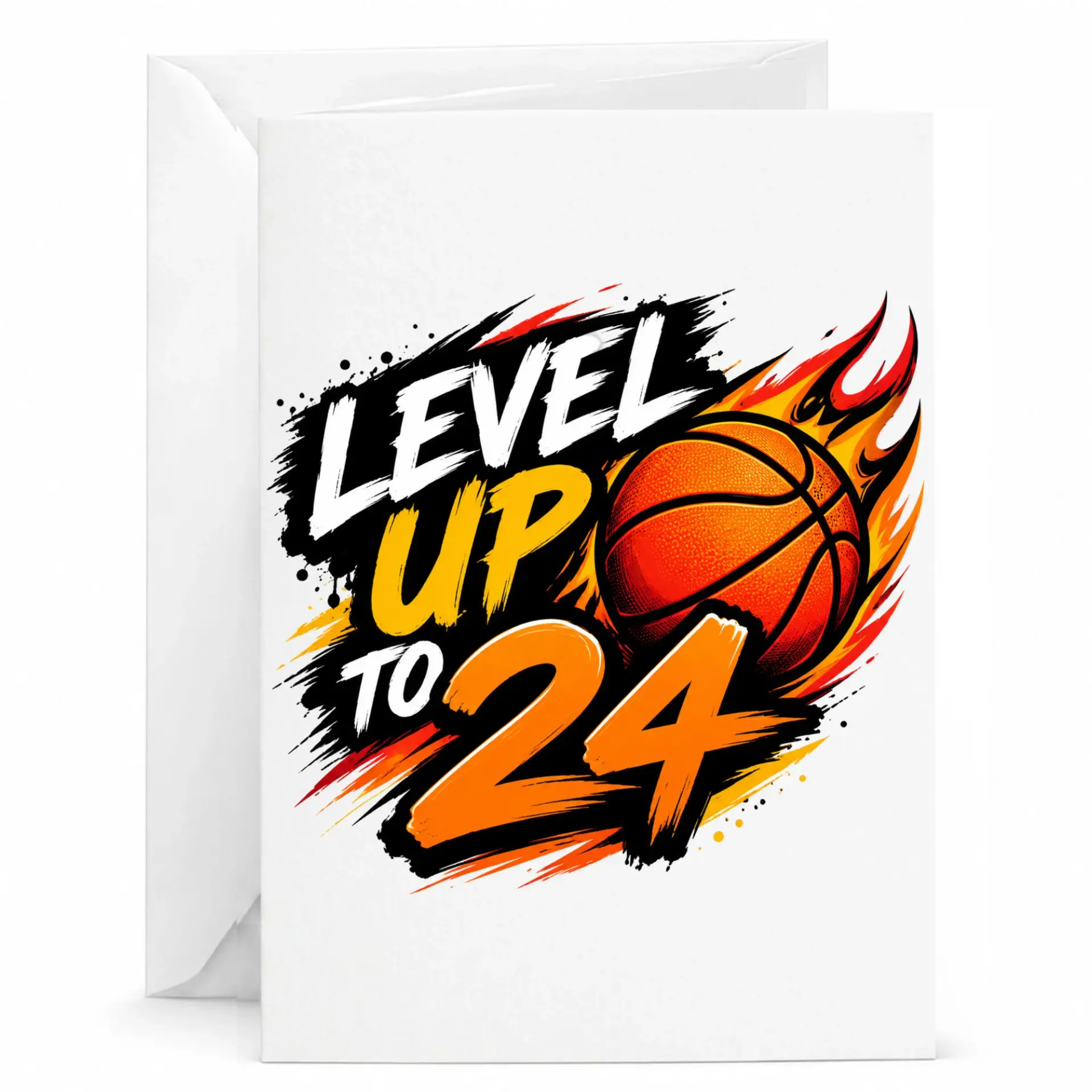 Birthday Card Level up to 24 Basketball Theme Greeting Card for Twenty-Fourth Birthday Celebration with White Envelope