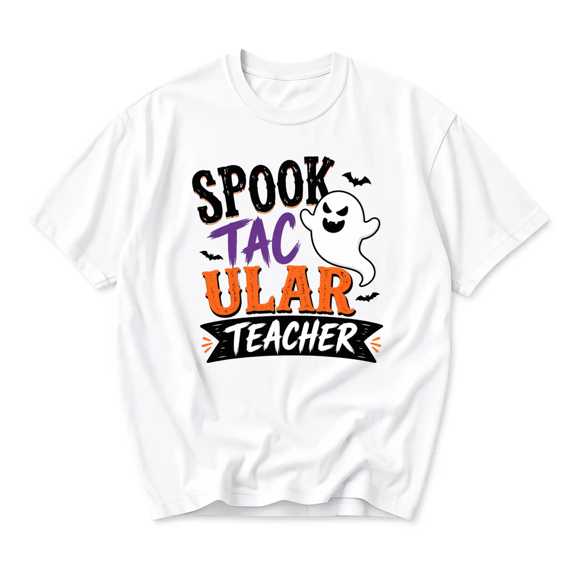 Funny Shirt Spooktacular Teacher Graphic Tee Unisex Casual Fall Holiday Crew Neck Top for Educators and School Staff