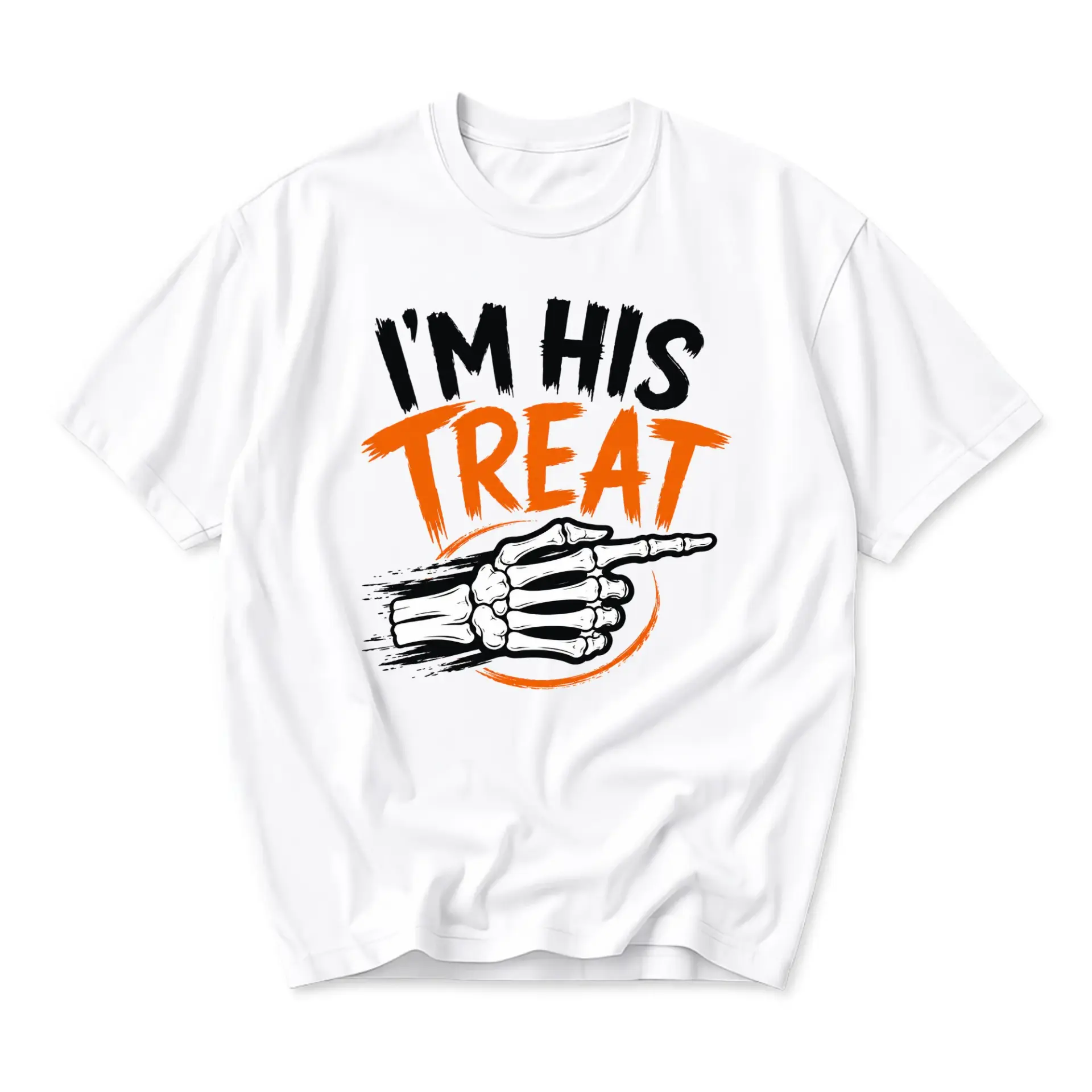 Funny Shirt I Am His Treat Skeleton Hand Graphic Printed Unisex Crew Neck Short Sleeve Casual Cotton Tee Top Apparel